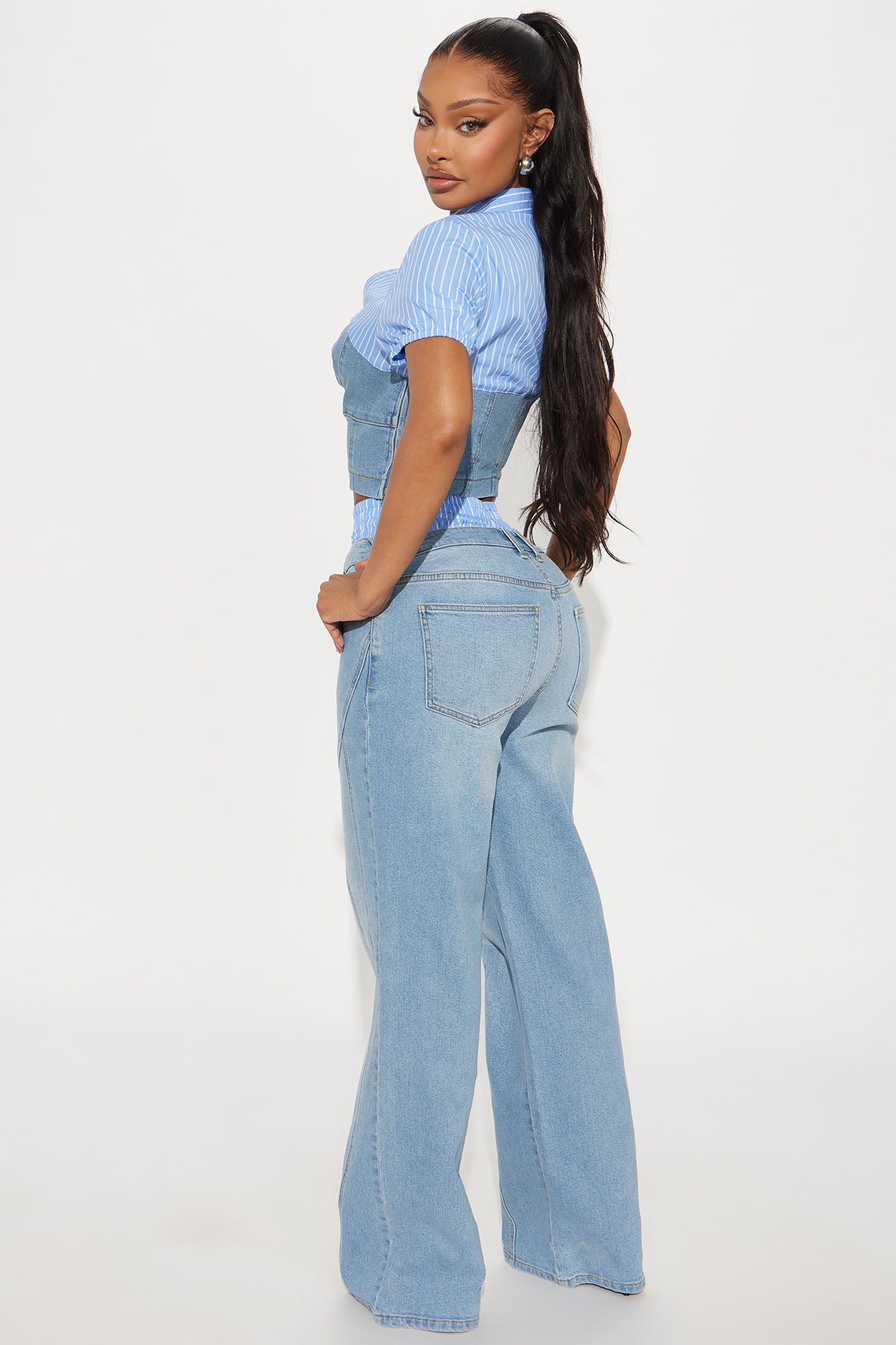 Daria Denim Boxer Pant Set - Blue Wash - Image 3