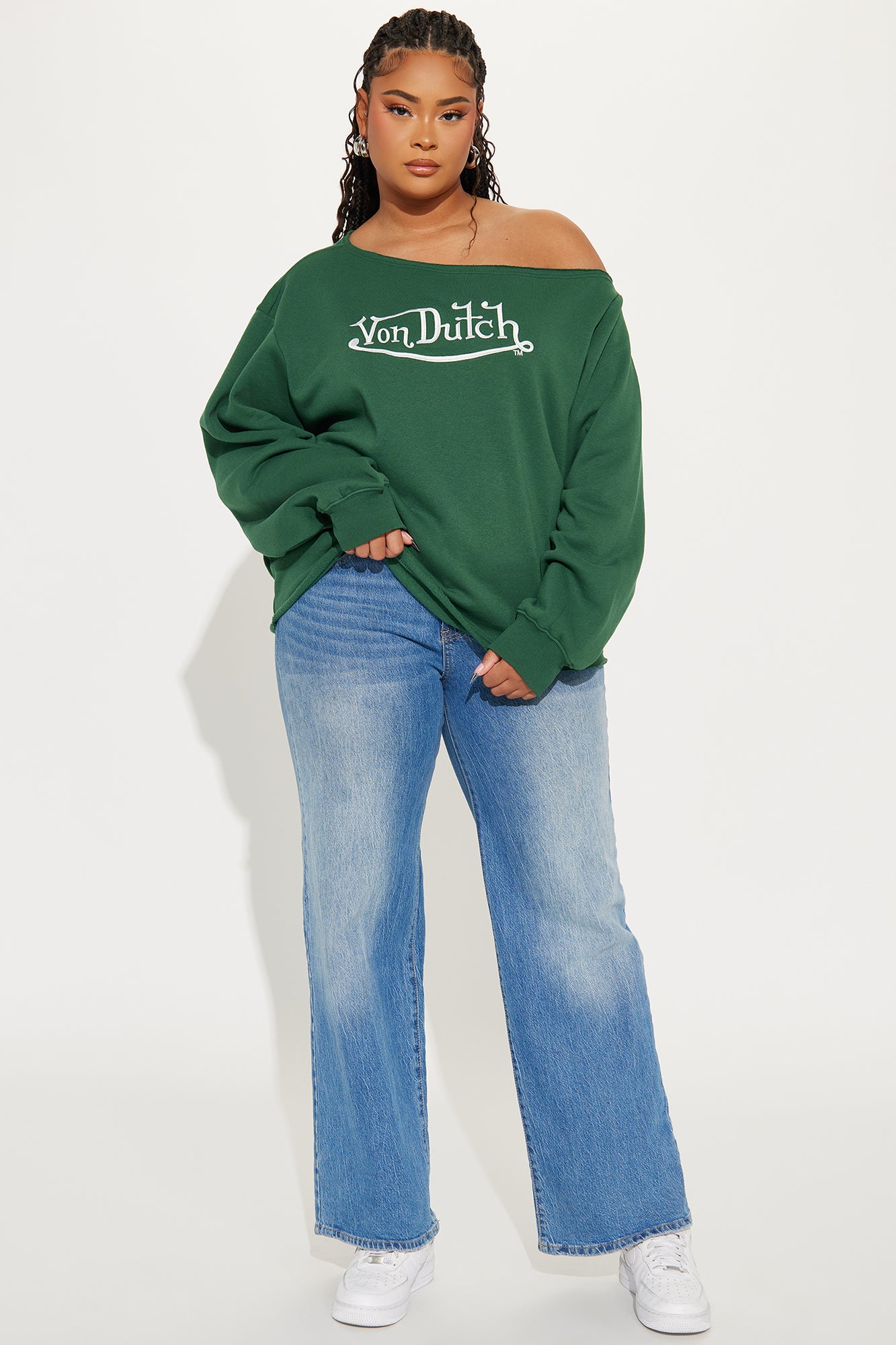 Von Dutch Princess Off Shoulder Sweatshirt - Hunter Green - Image 6