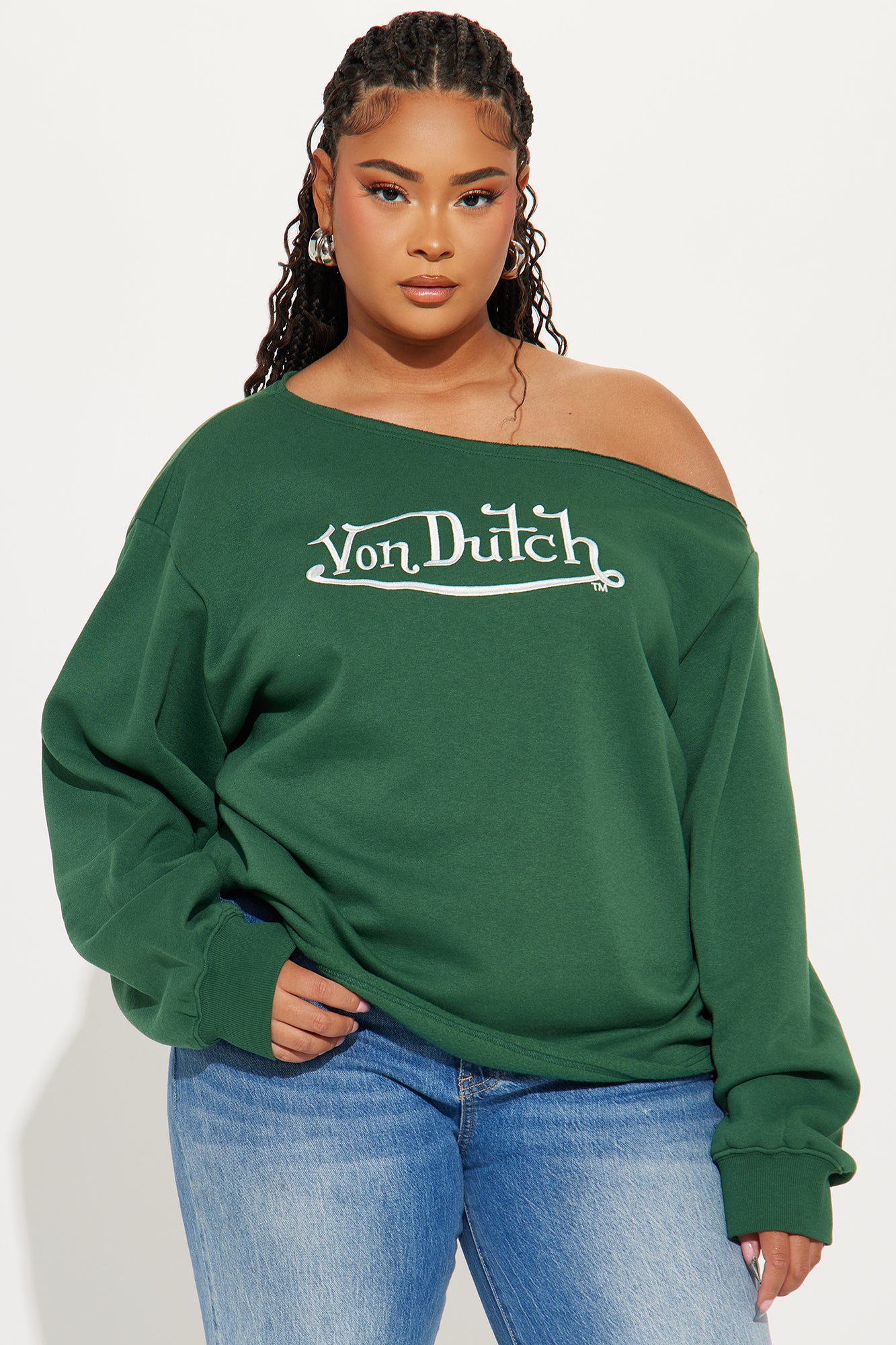 Von Dutch Princess Off Shoulder Sweatshirt - Hunter Green - Image 5