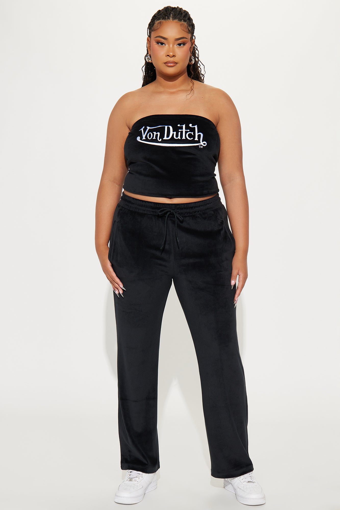 Von Dutch Velour Tube Top - Black/White - Image 5