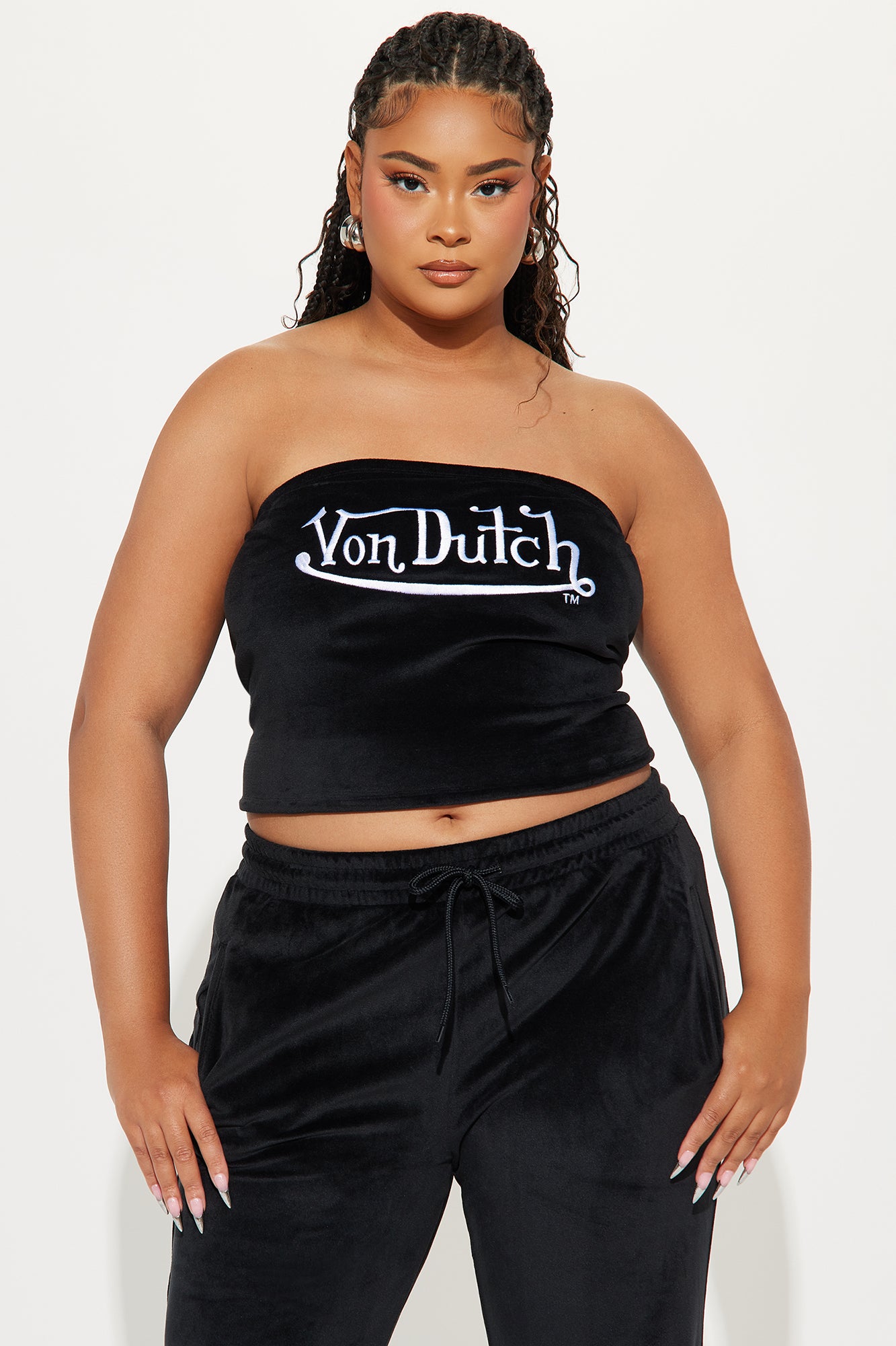 Von Dutch Velour Tube Top - Black/White - Image 4