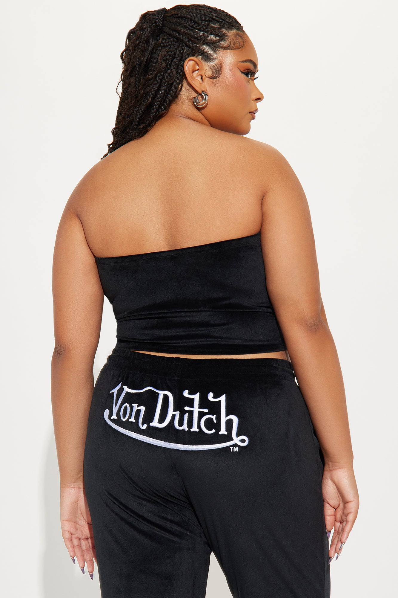Von Dutch Velour Tube Top - Black/White - Image 6
