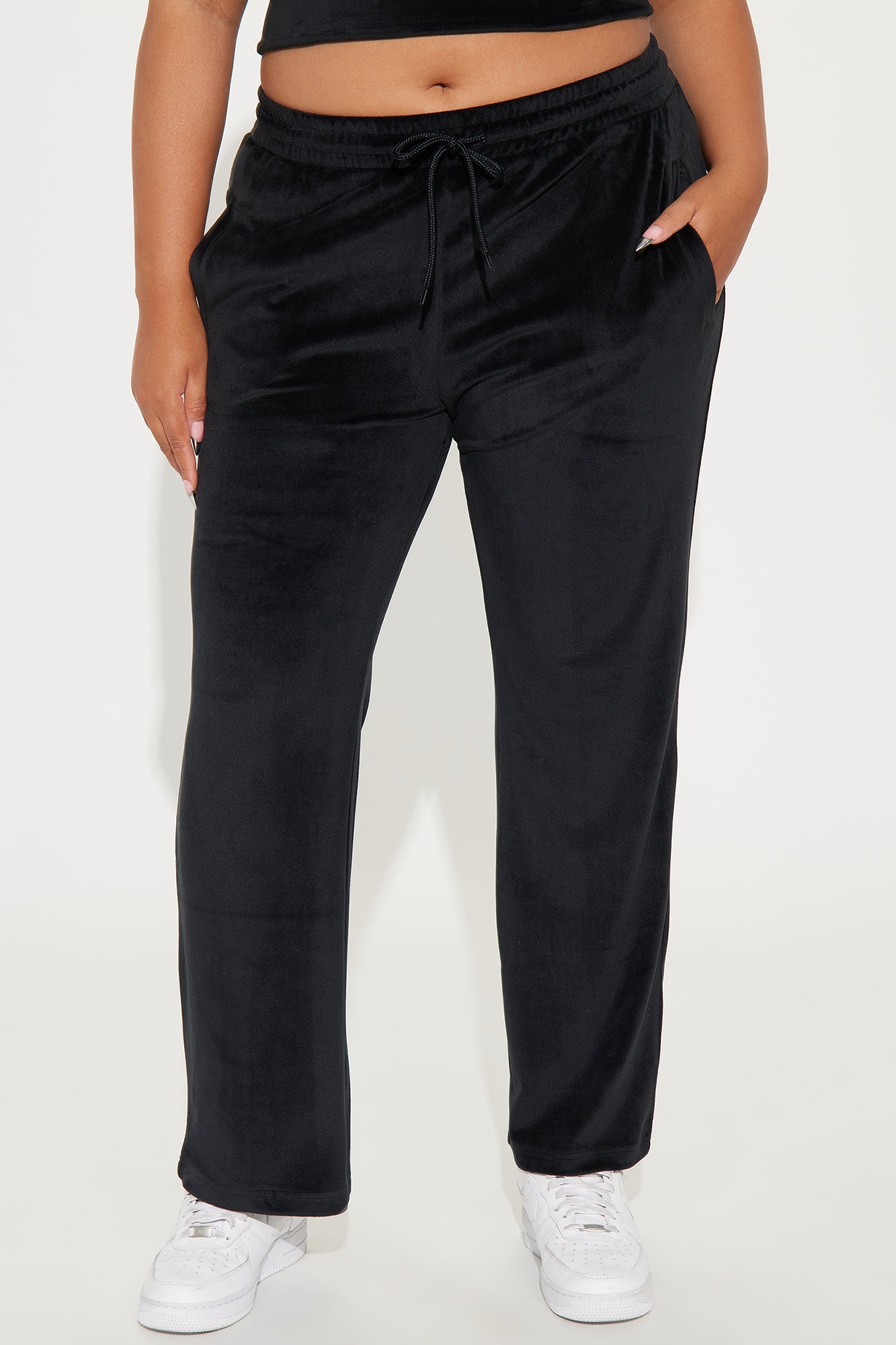 Von Dutch Velour Wide Leg Pant - Black/White - Image 6