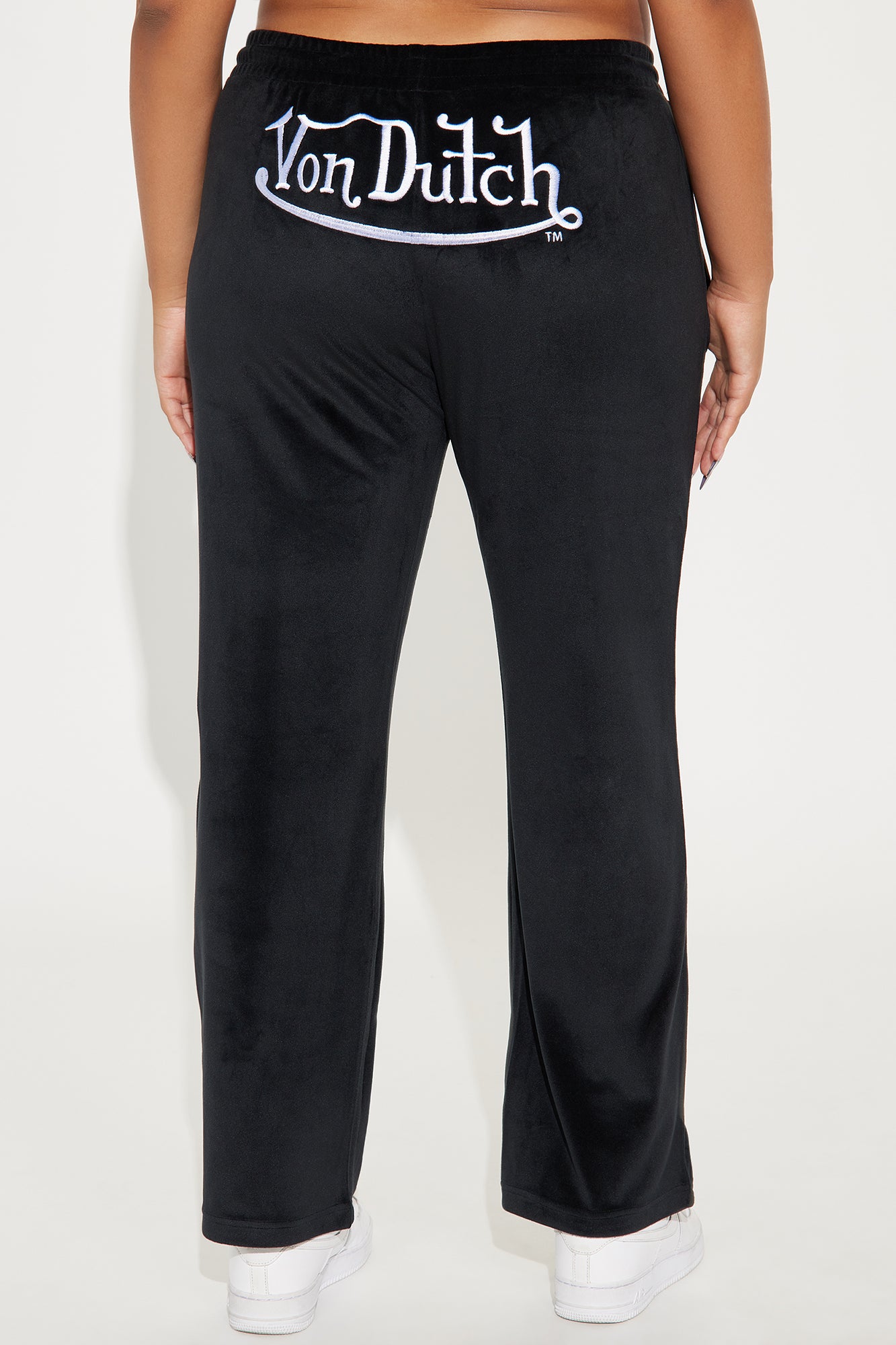 Von Dutch Velour Wide Leg Pant - Black/White - Image 7