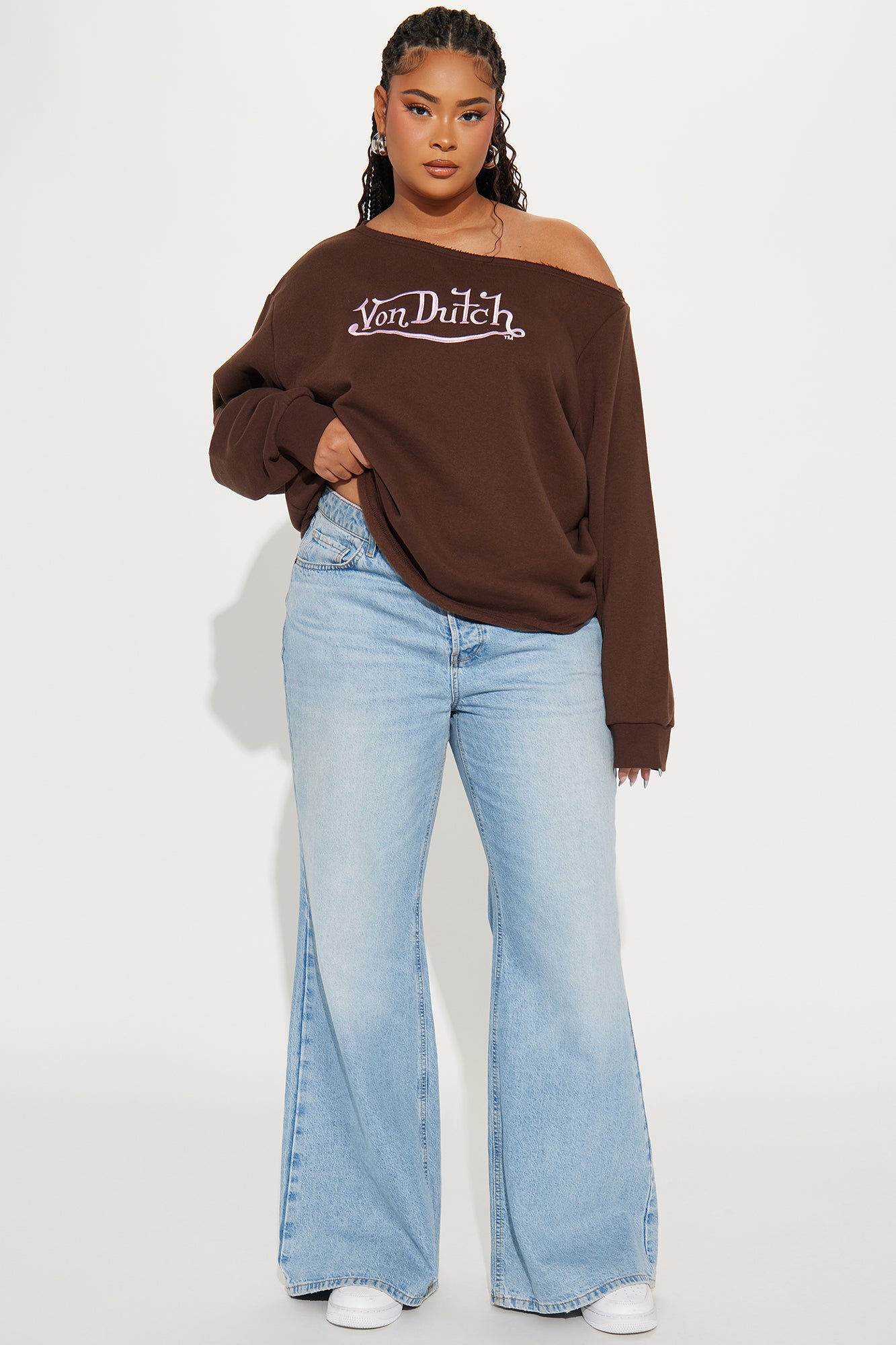 Von Dutch Classic Off Shoulder Sweatshirt - Brown - Image 6