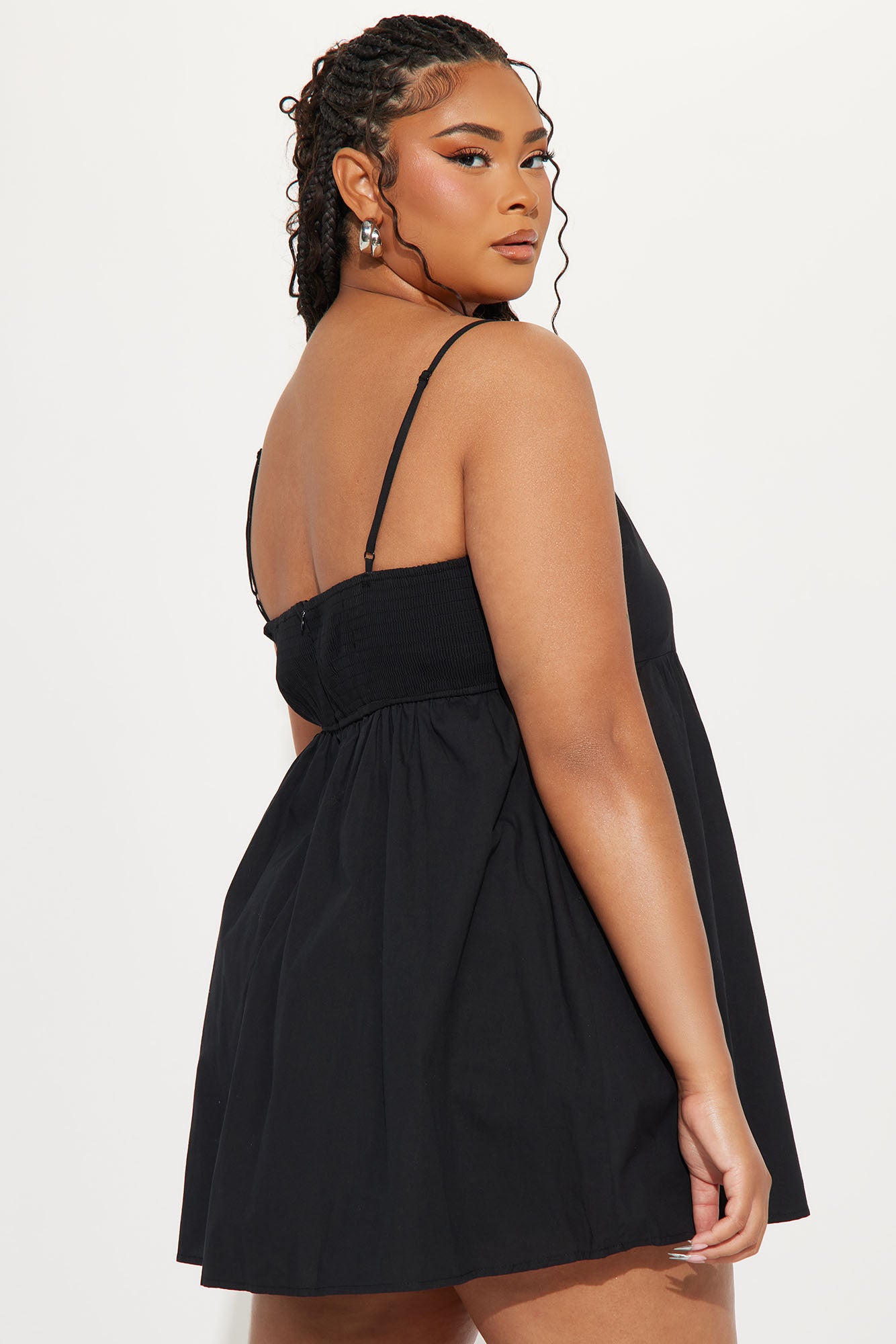 Ava Poplin Babydoll Mini Dress - Black - Image 6