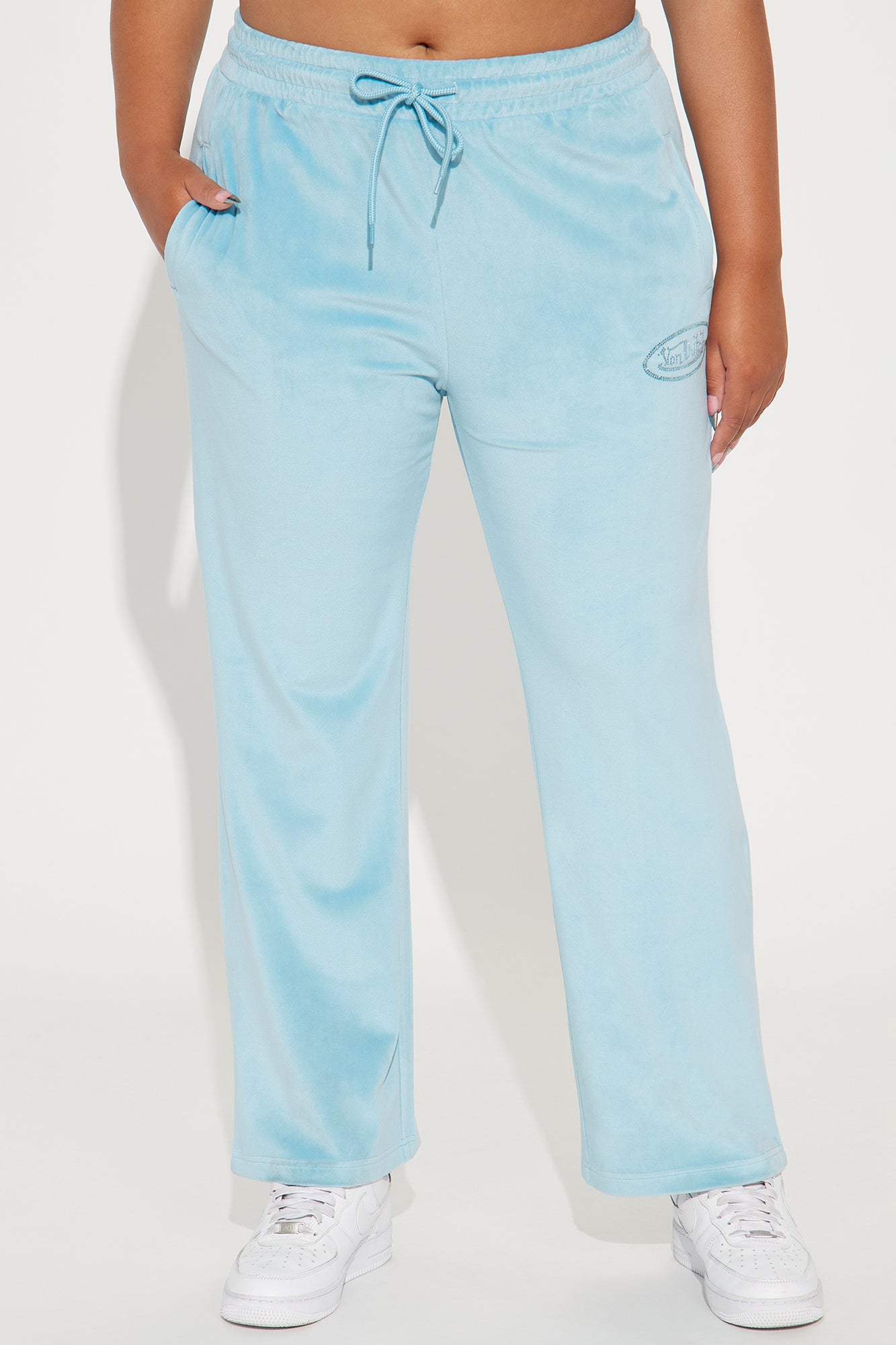 Von Dutch Velour Rhinestone Wide Leg Pant - Blue - Image 6