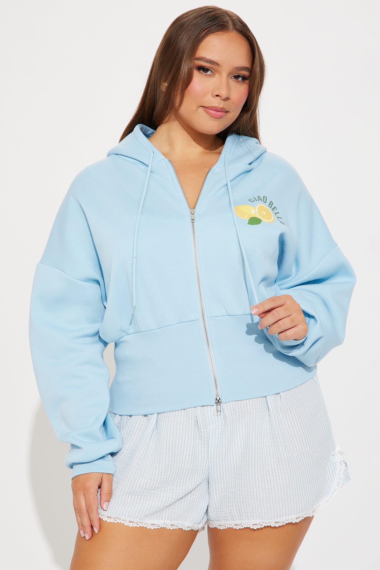 Ciao Bella Limone Zip Up Hoodie - Light Blue - Image 5