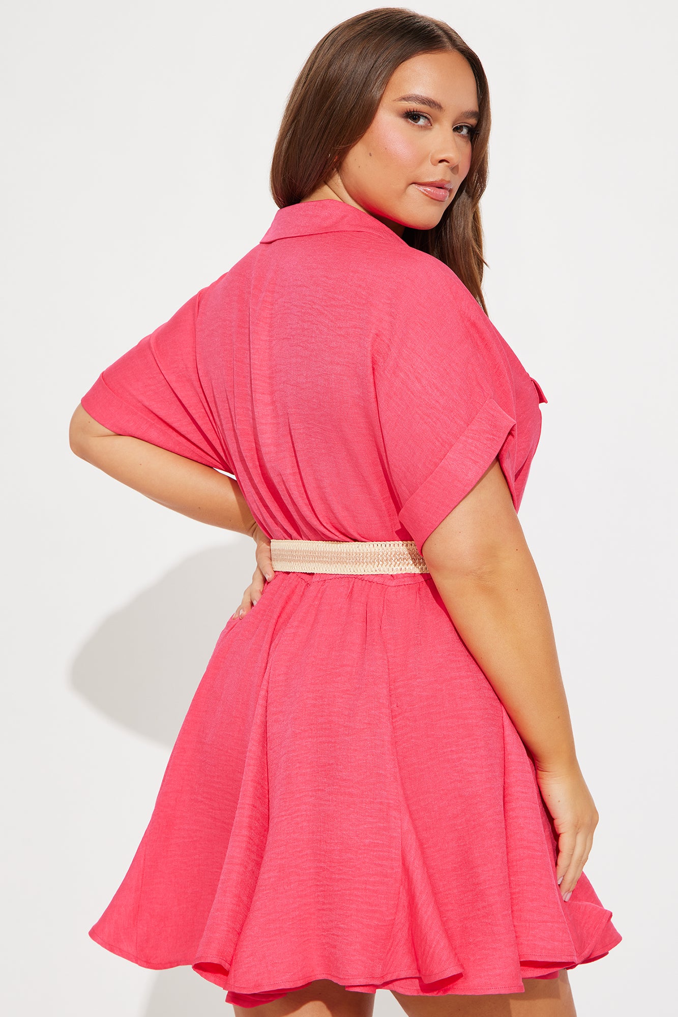 Nameen Belted Mini Shirt Dress - Hot Pink - Image 6