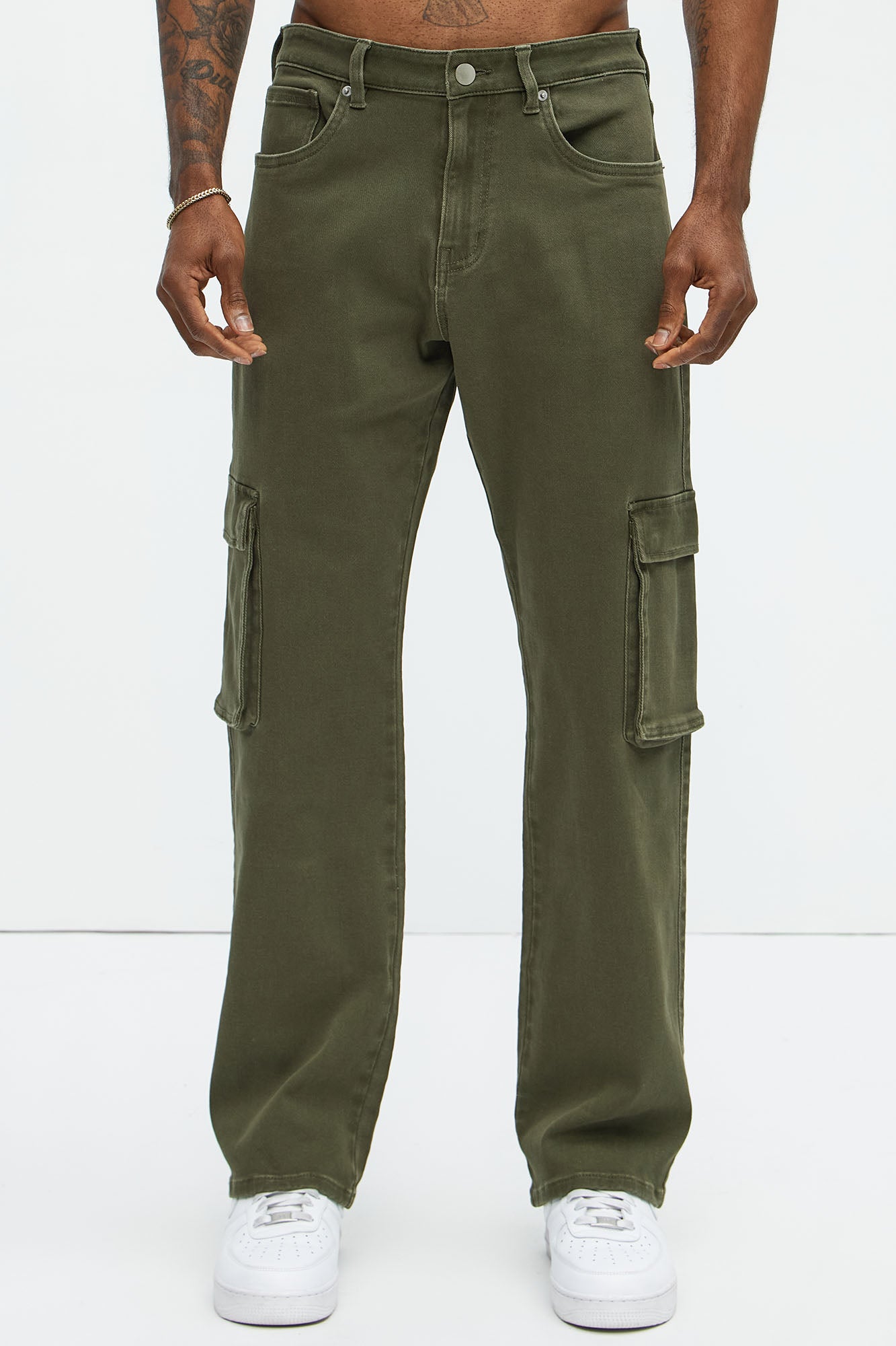 Classic Straight Cargo Jeans - Olive - Image 3