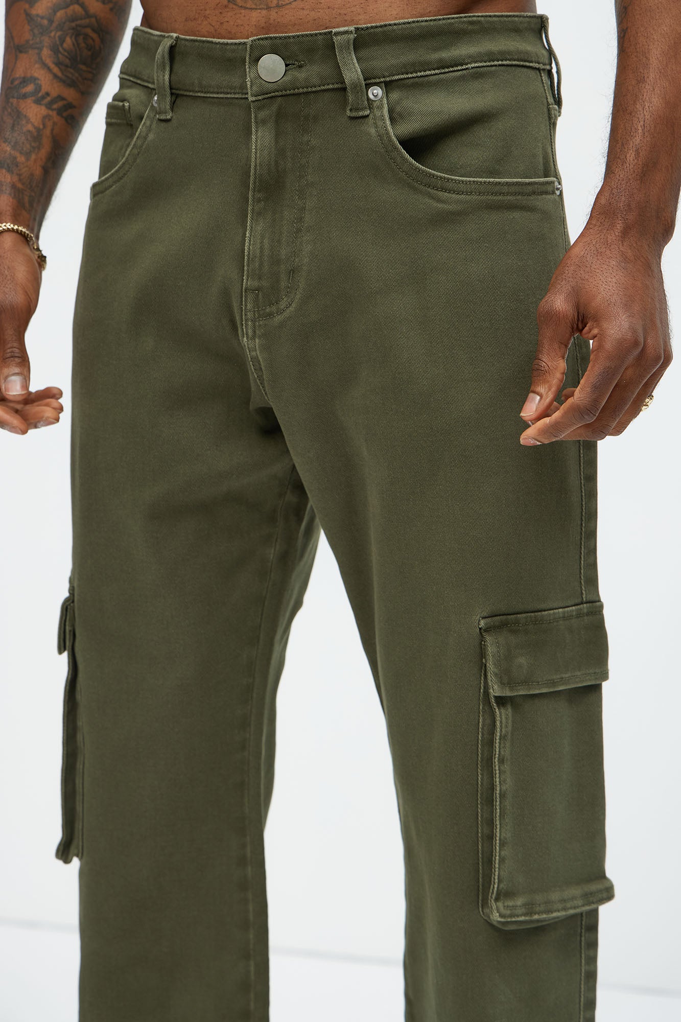 Classic Straight Cargo Jeans - Olive - Image 4