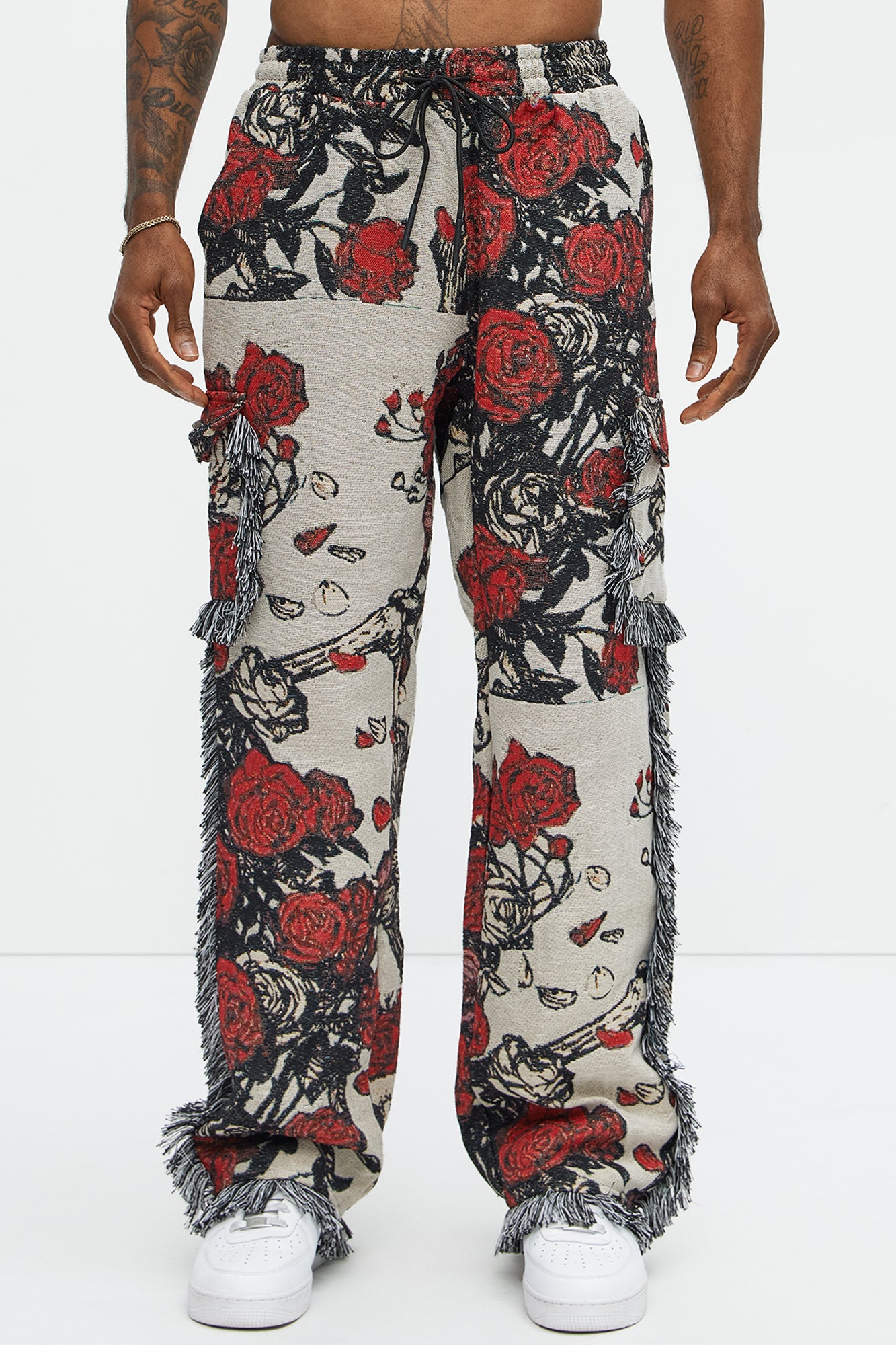 Straight Petals Tapestry Cargo Pants - Red/combo - Image 3