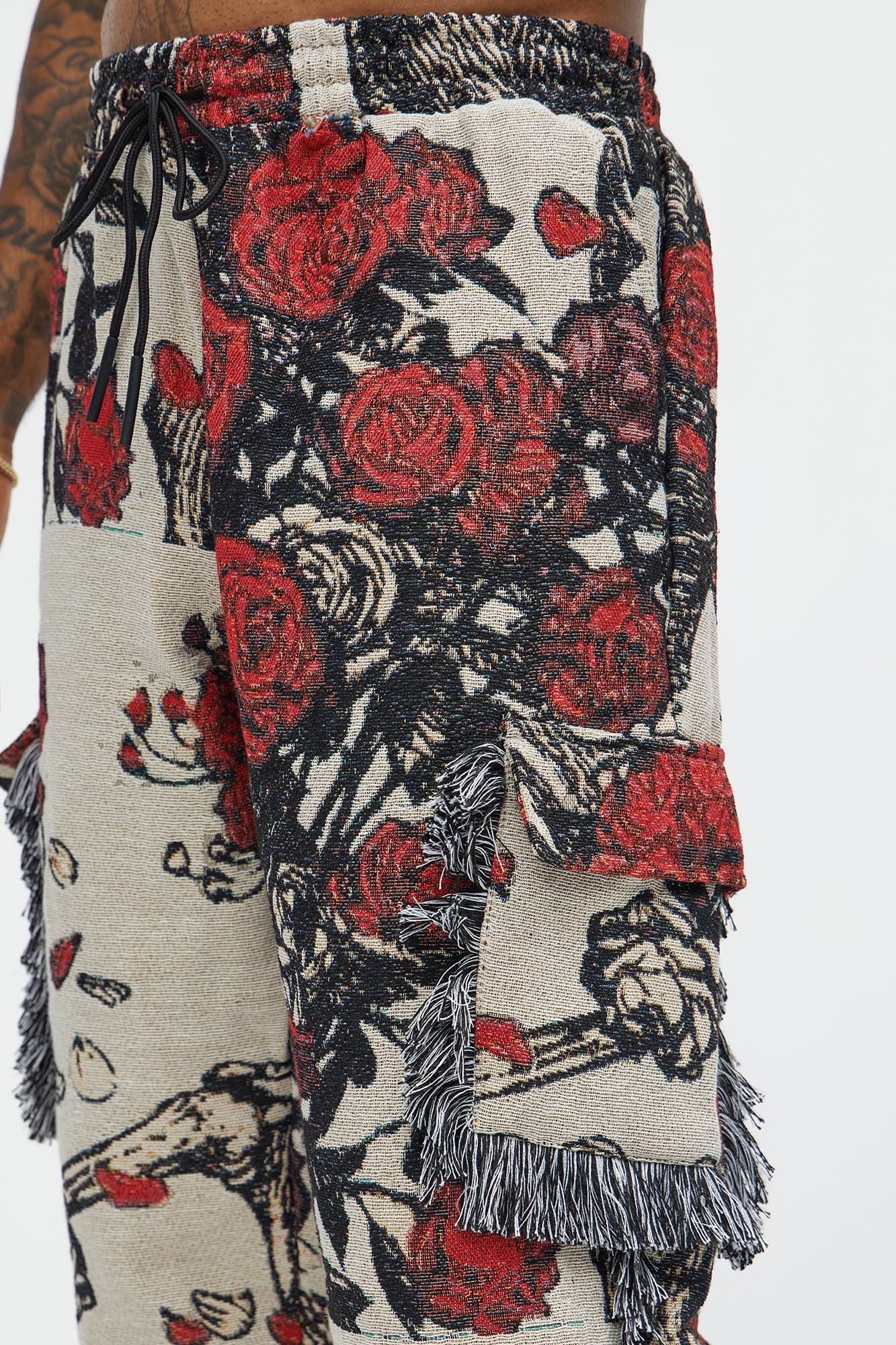 Straight Petals Tapestry Cargo Pants - Red/combo - Image 4
