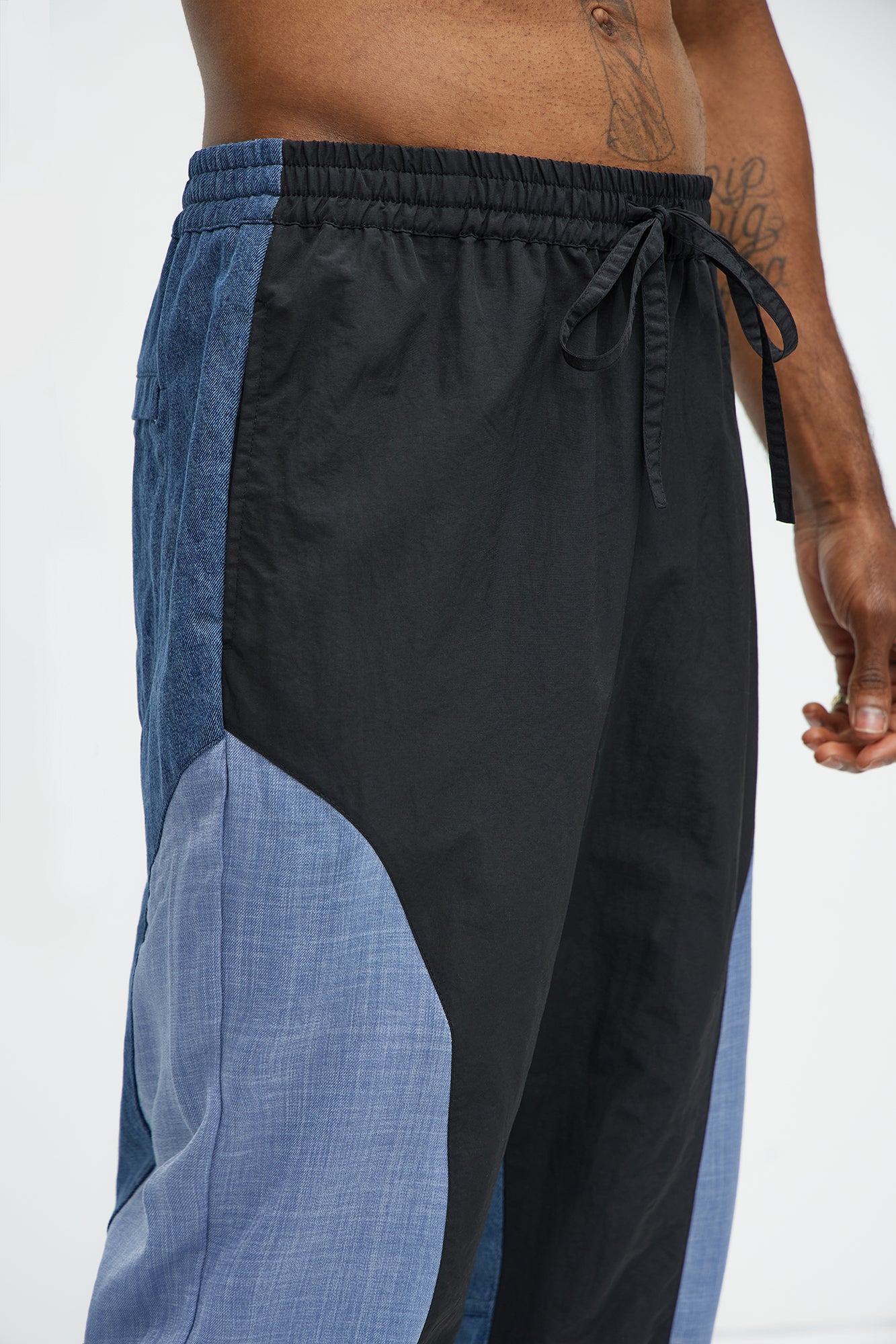 Baggy Colorblock And Denim Pants - Blue/combo - Image 4