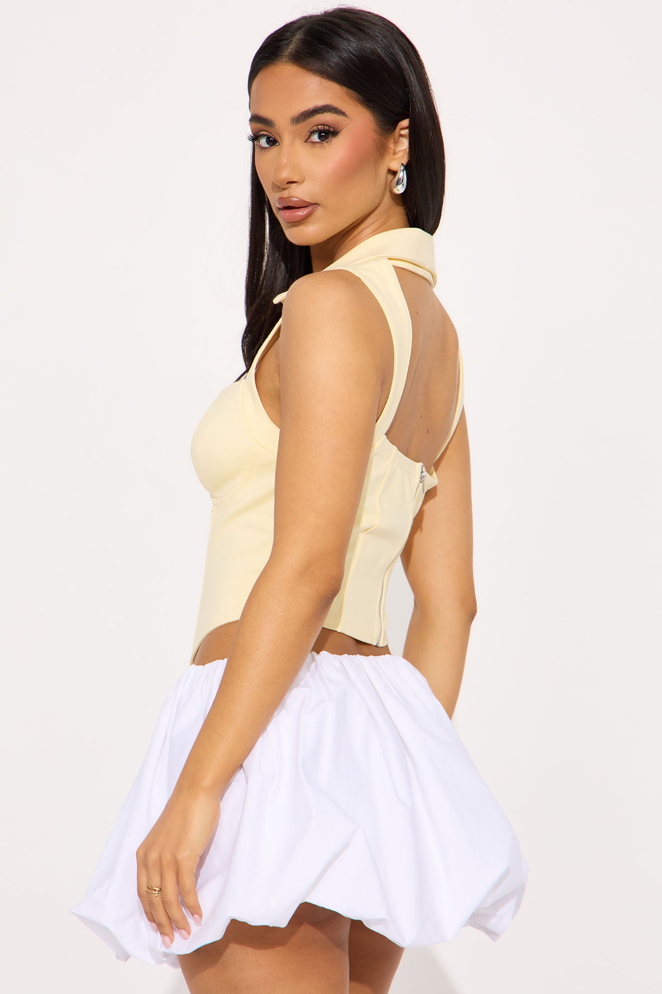 The Mia Double Lined Ponte Corset Top - Butter Yellow - Image 3