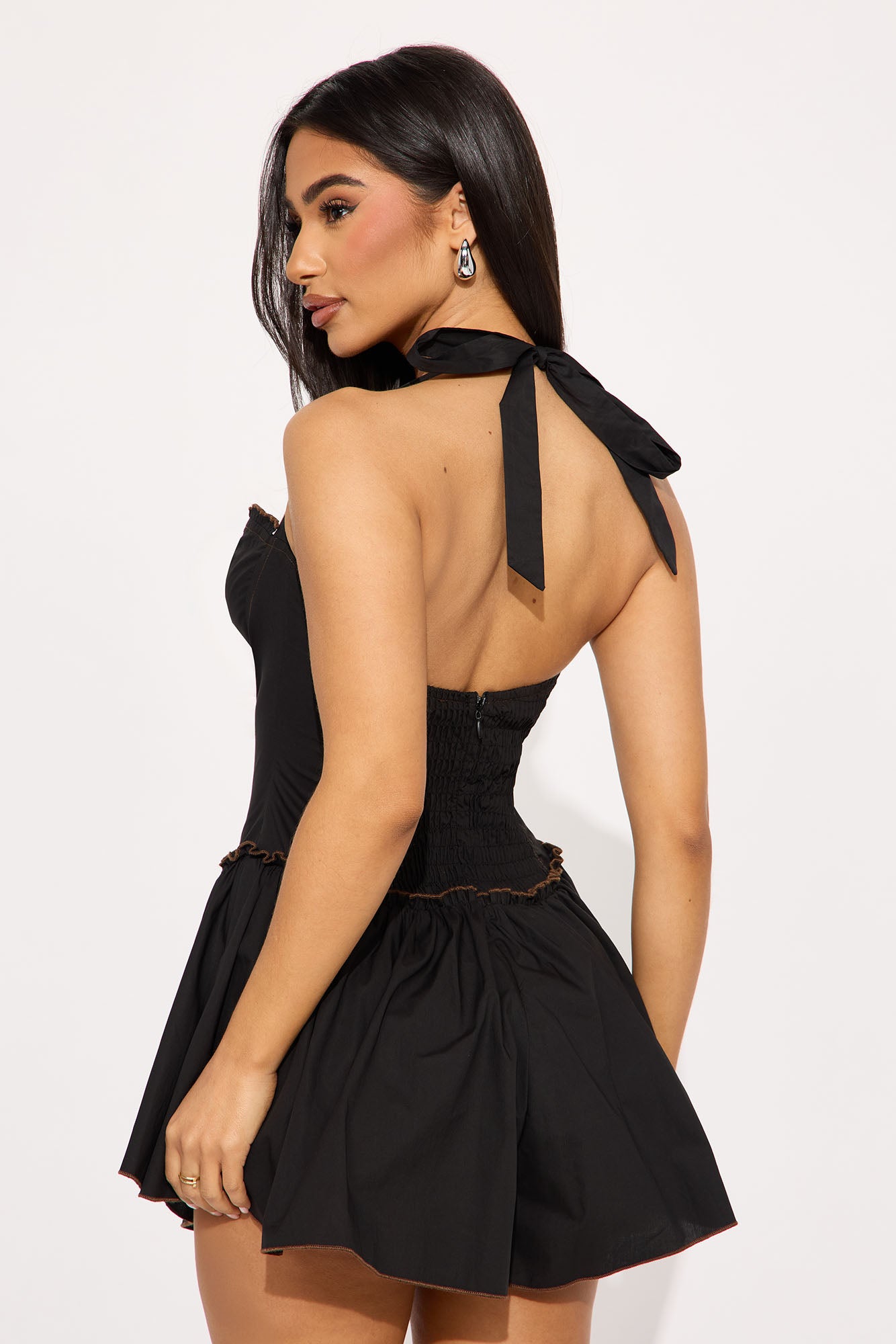 Abigail Poplin Halter Romper - Black - Image 3