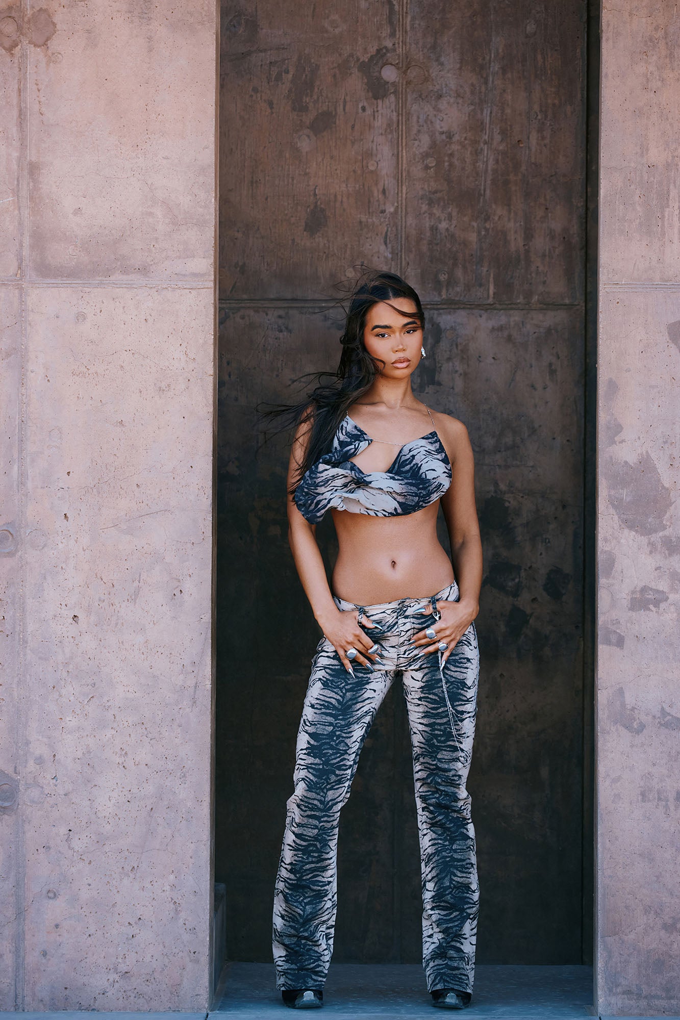 Zoe Zebra Pant Set - Brown/combo - Image 4