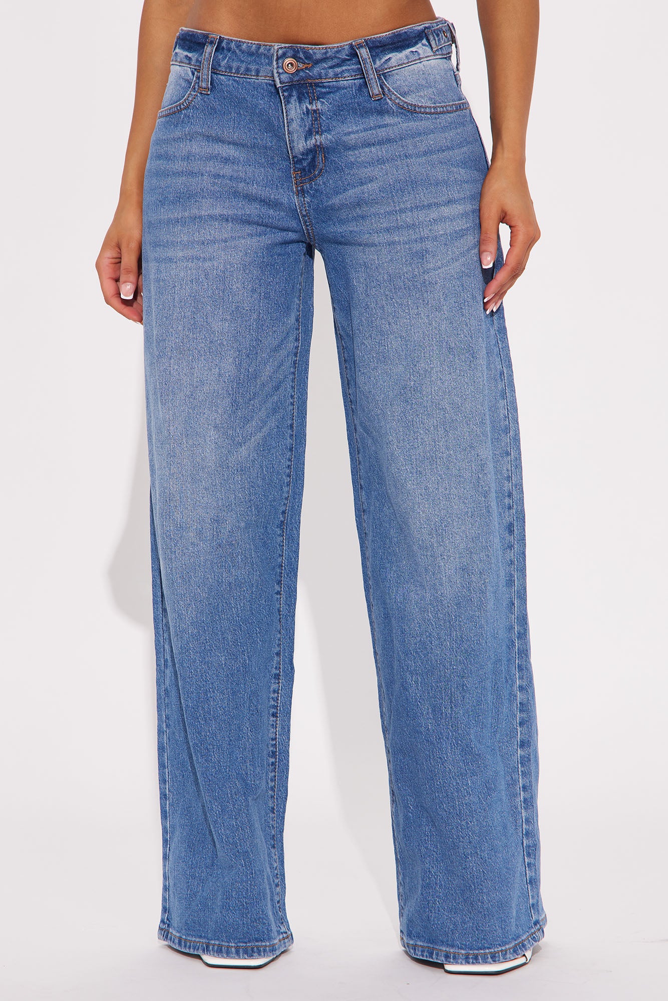 Goldie Waistband Tabs Wide Leg Jeans - Medium Wash - Image 3