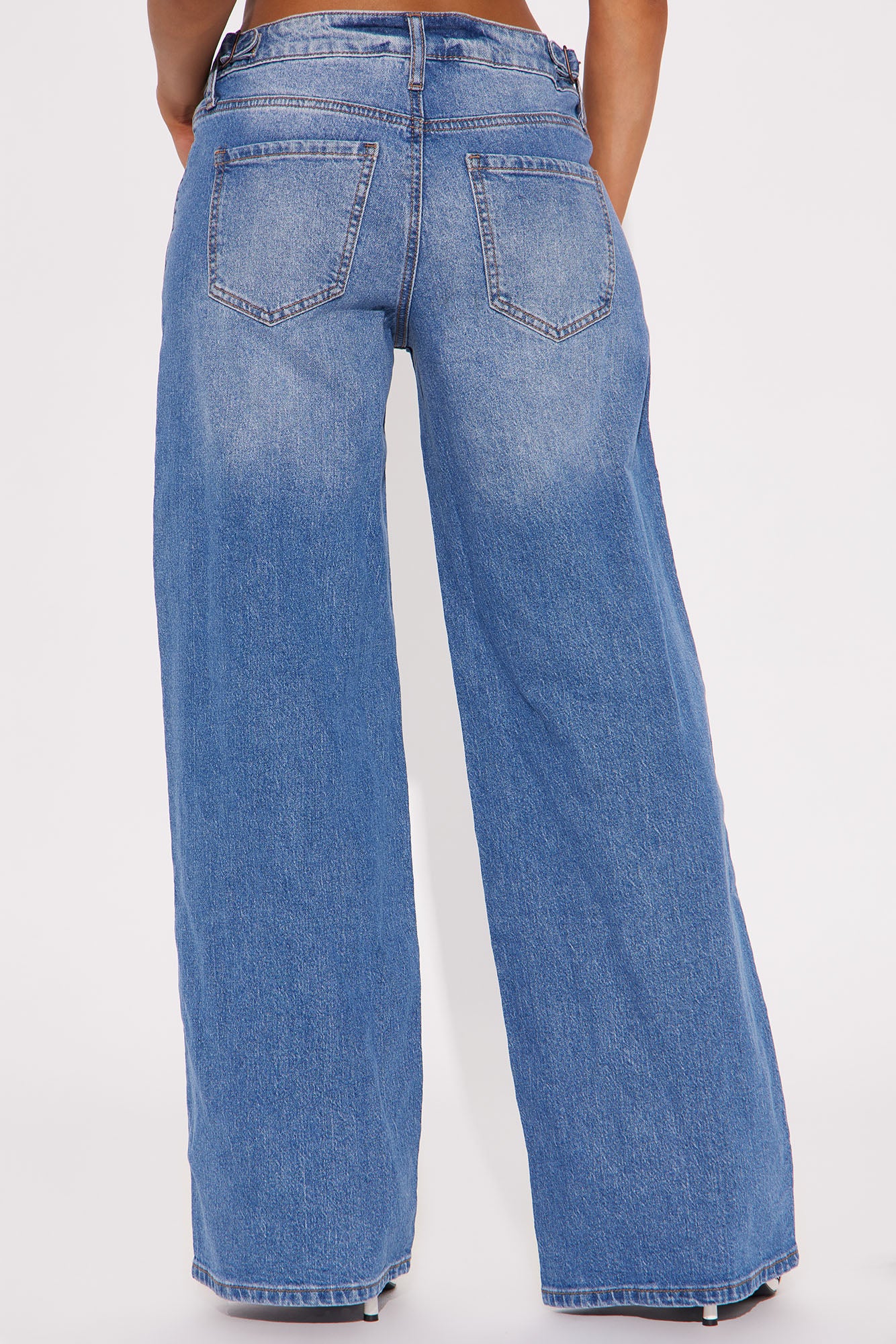 Goldie Waistband Tabs Wide Leg Jeans - Medium Wash - Image 4