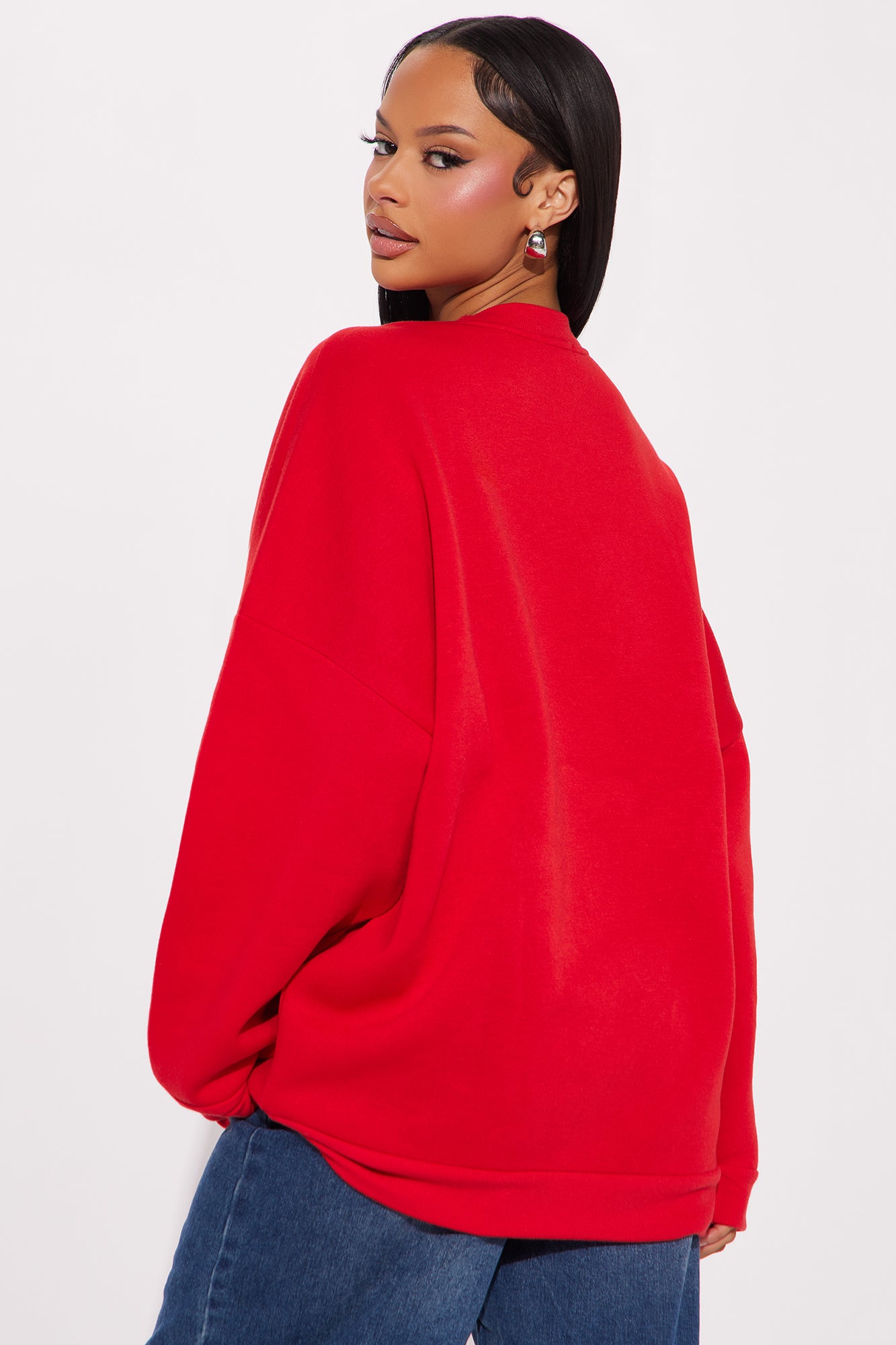 Dramatic Crew Neck Sweatshirt - Red - Image 3