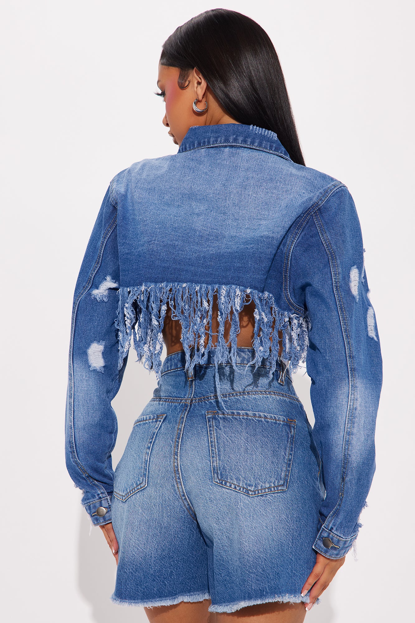 In The Moment Fringe Crop Denim Jacket - Medium Wash - Image 3