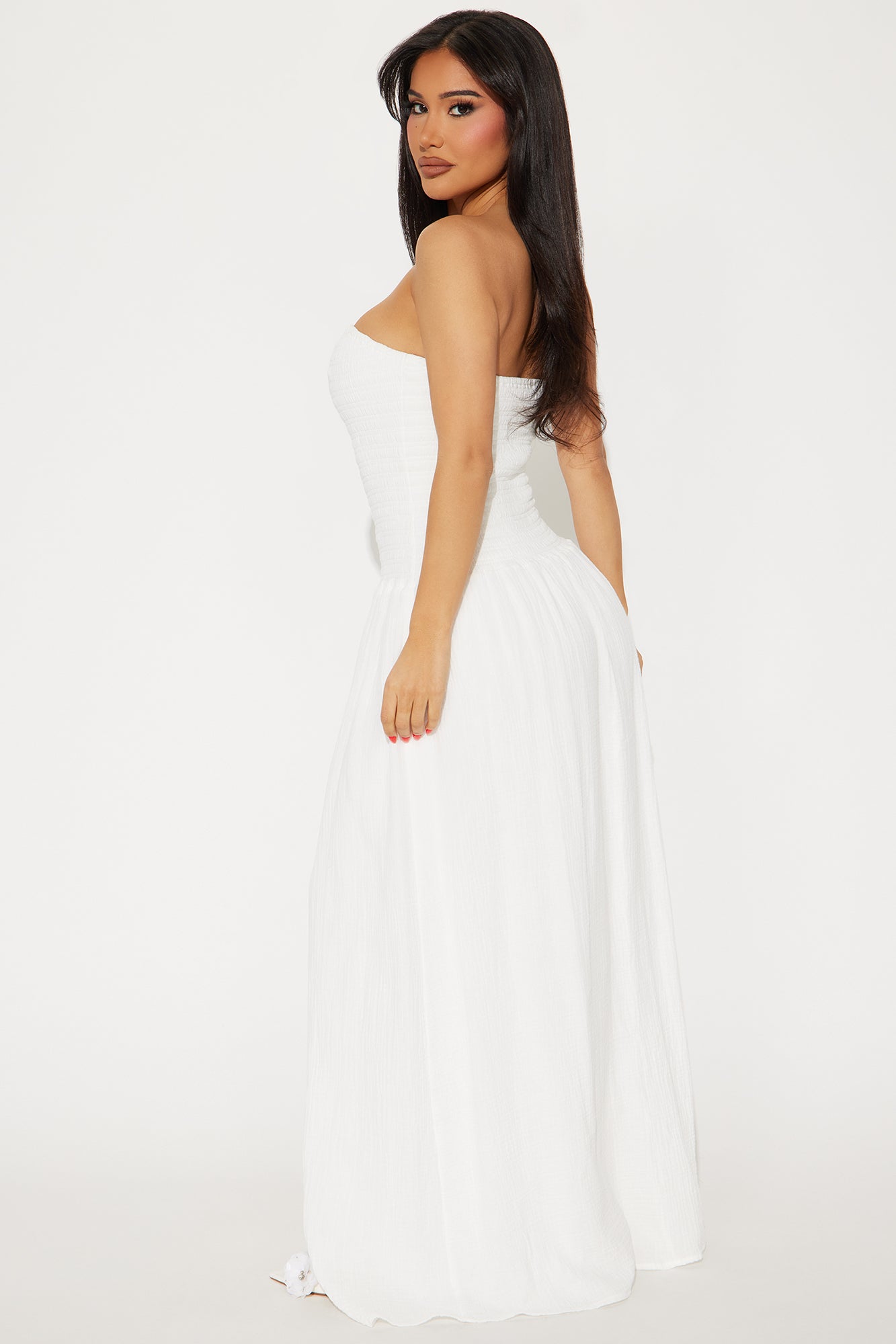 Giselle Smocked Drop Waist Maxi Dress - White - Image 6