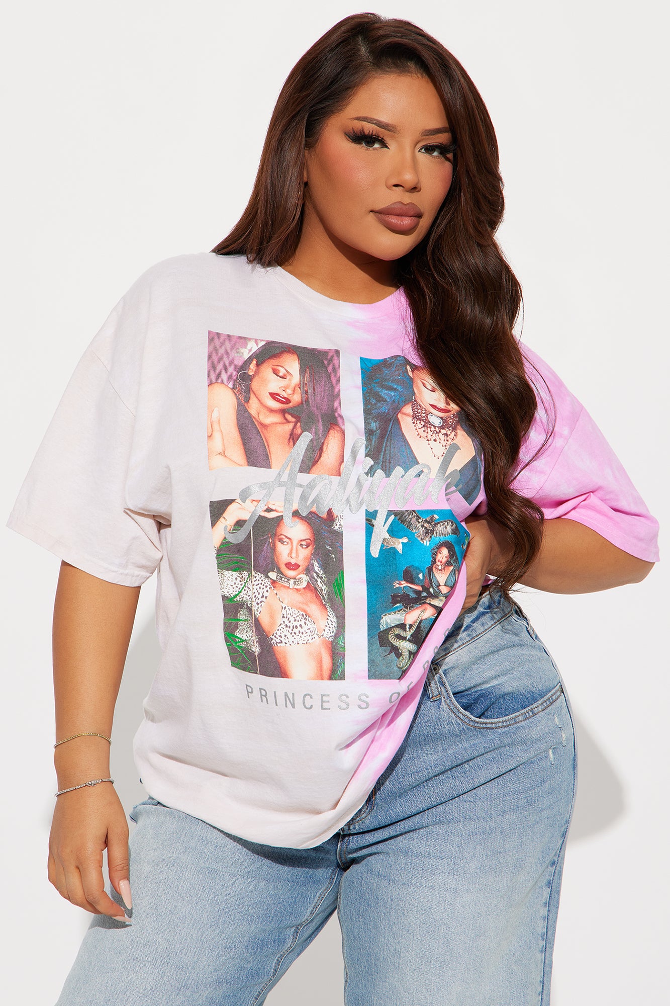 Aaliyah Split Washed Tee - Pink/combo - Image 5