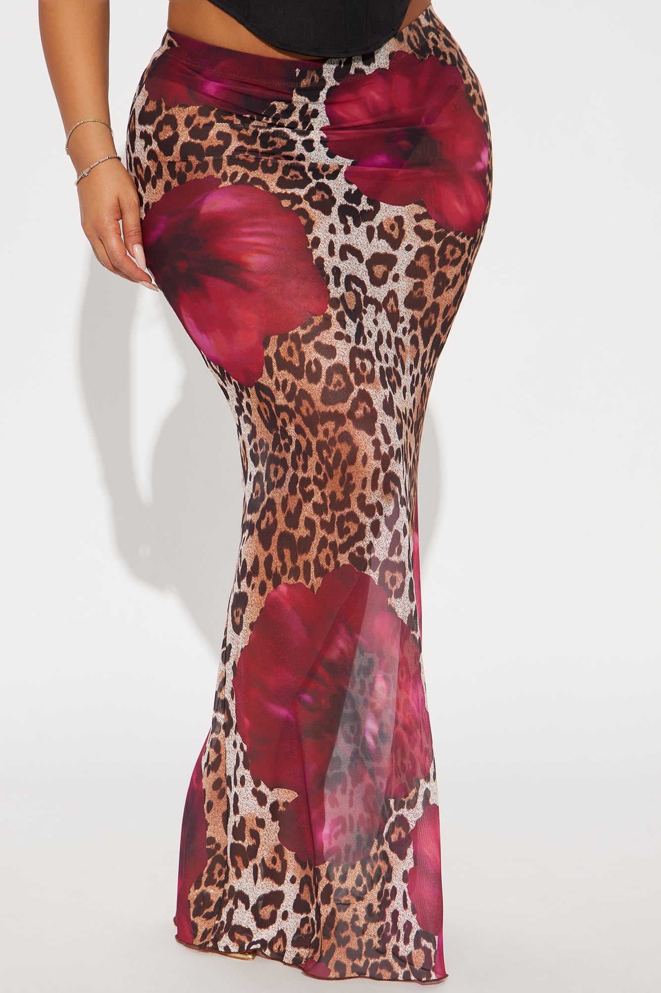 Keep Up Sheer Leopard Floral Mesh Maxi Skirt - Brown/combo - Image 5