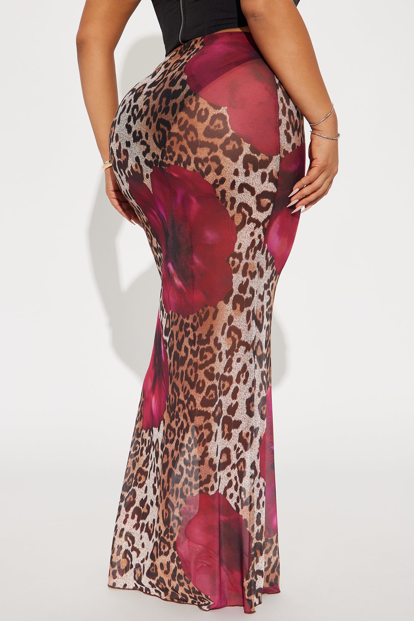 Keep Up Sheer Leopard Floral Mesh Maxi Skirt - Brown/combo - Image 6