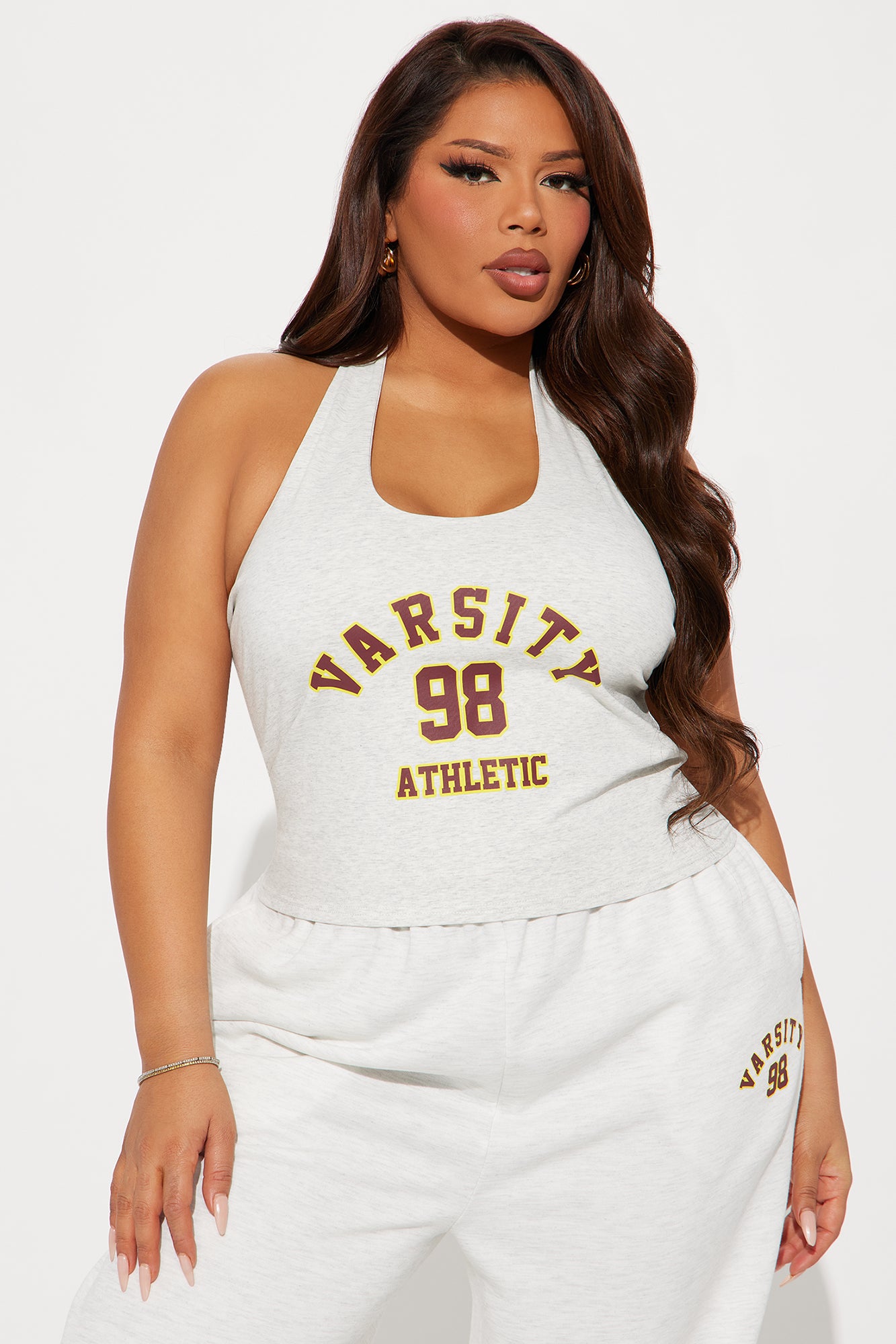 Izabel 98 Varsity Halter Top - Heather Grey - Image 5
