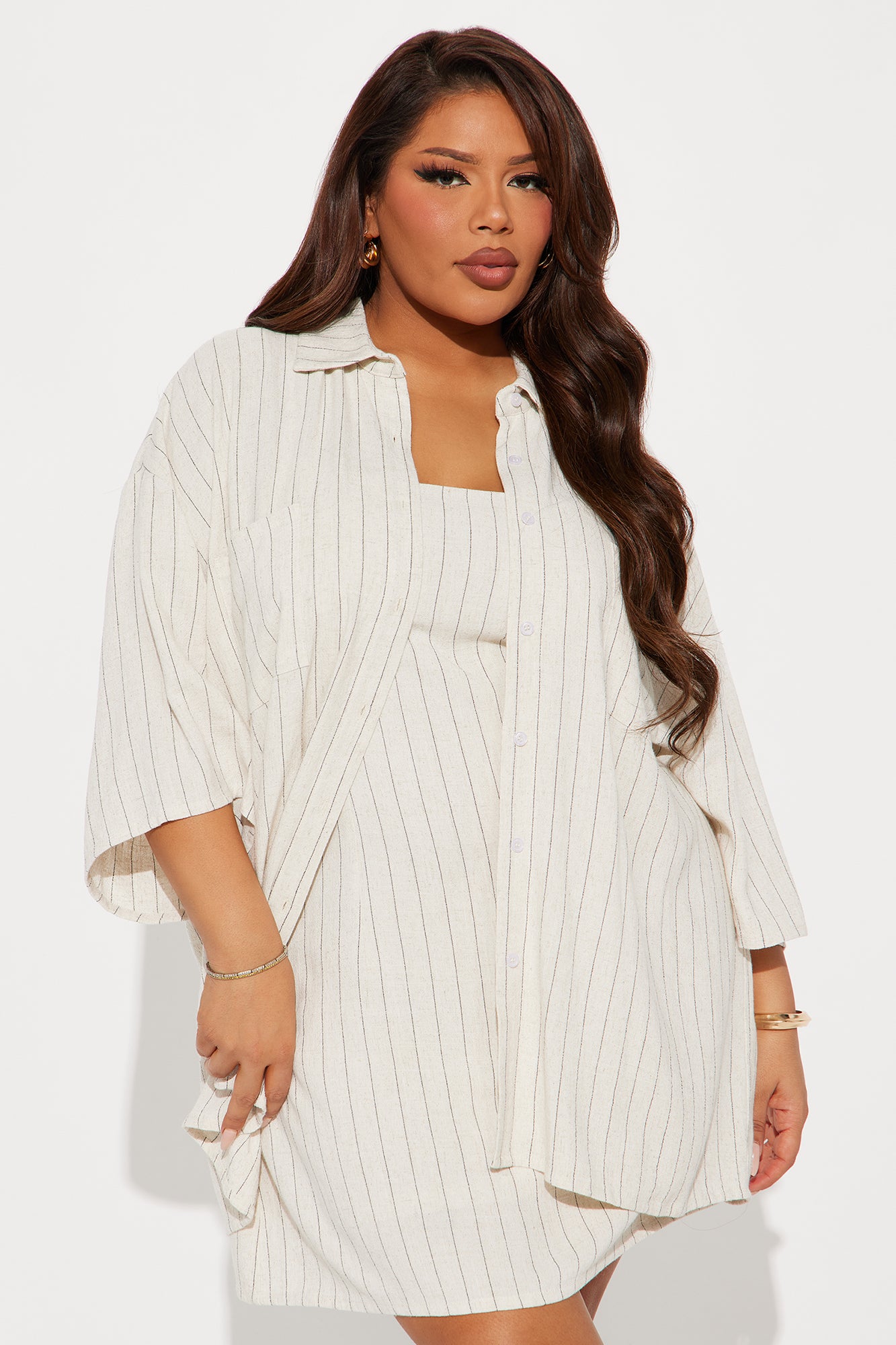 Chill Out Linen Mini Dress Set - Beige - Image 4