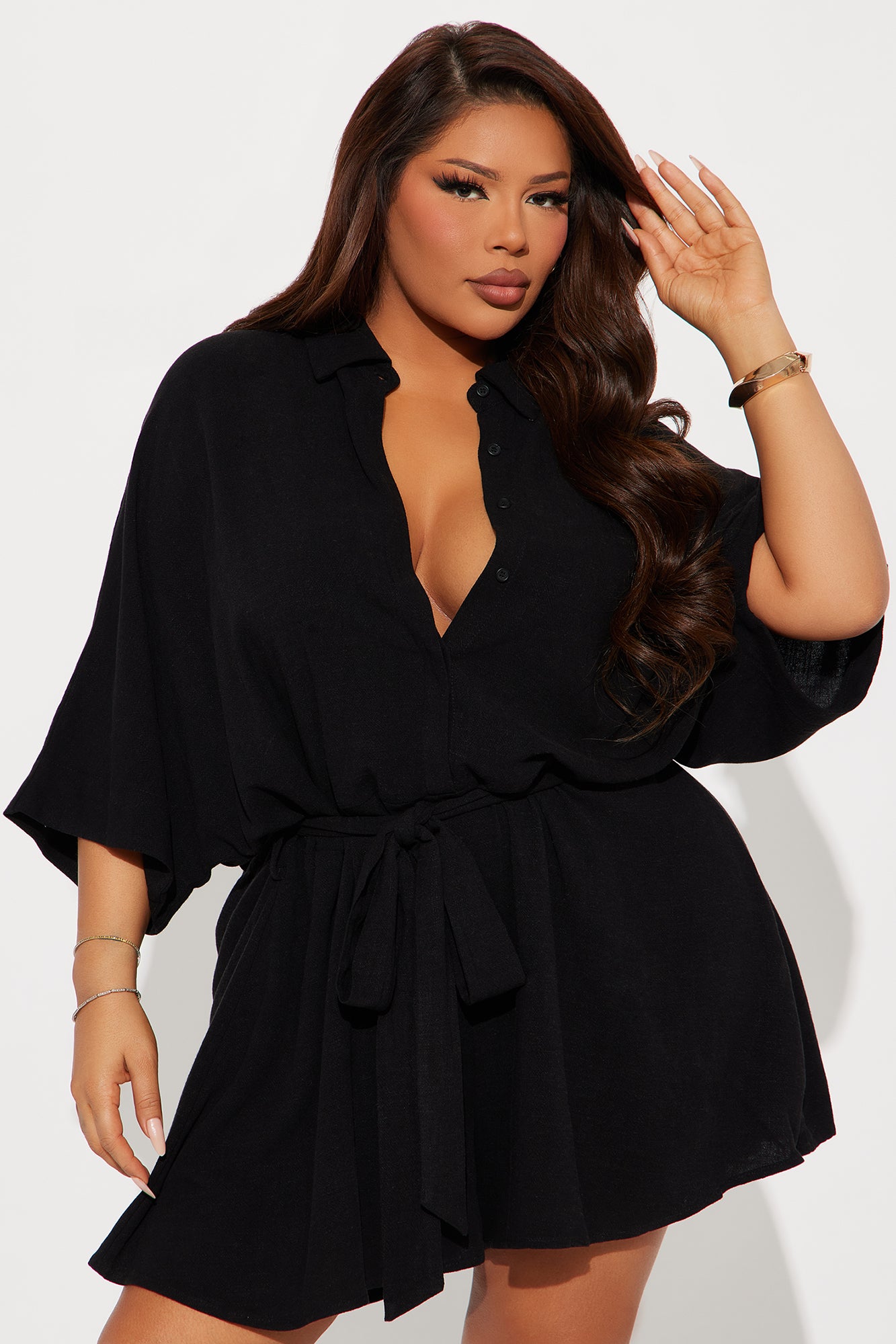 Charlotte Linen Romper - Black - Image 5