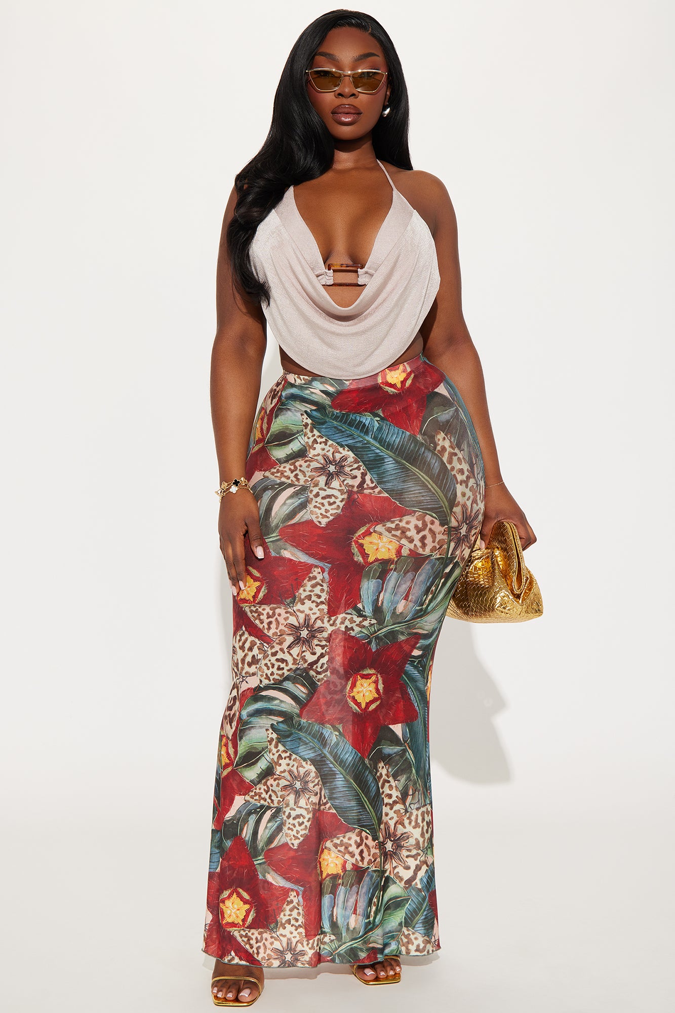 In Full Bloom Mesh Maxi Skirt - Brown/combo - Image 4