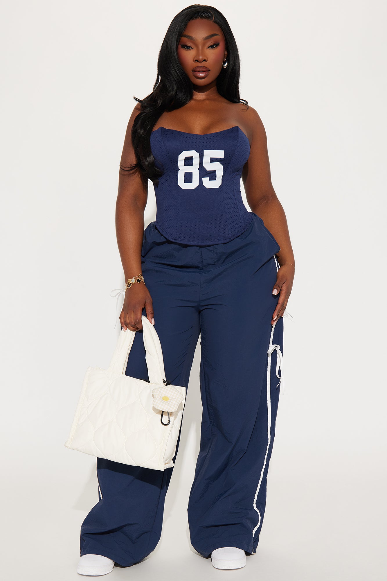 Take Notes Jersey Corset Top - Navy - Image 5
