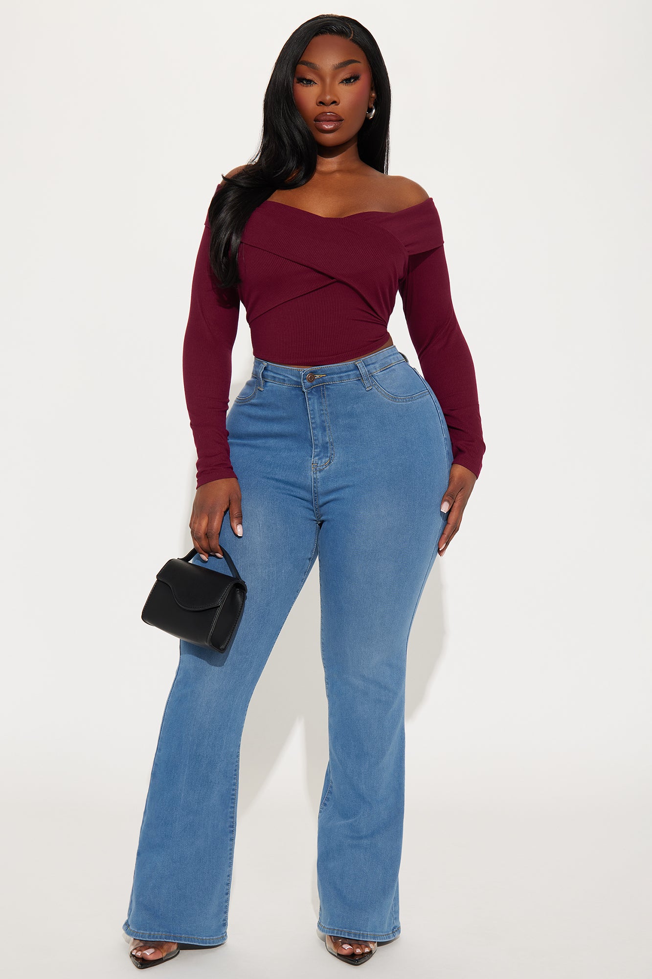 Brittany Off Shoulder Top - Wine - Image 4