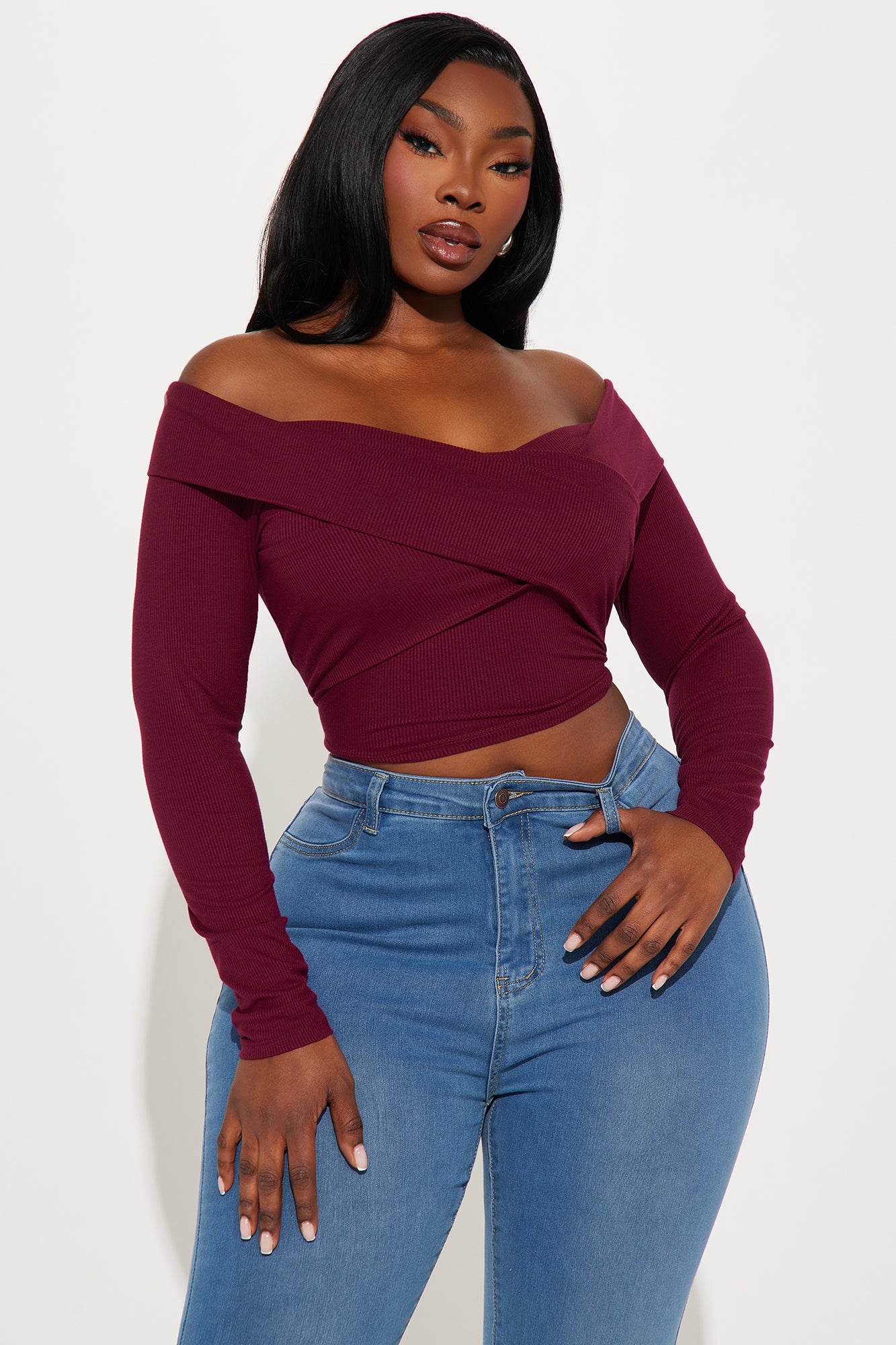 Brittany Off Shoulder Top - Wine - Image 5
