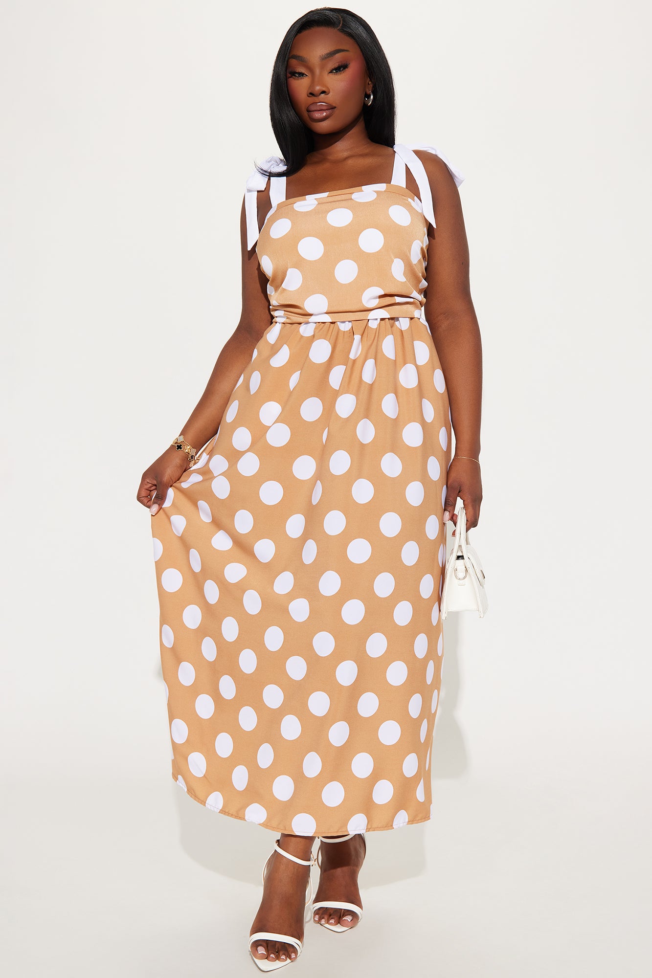 Alyssa Tie Shoulder Maxi Dress - Tan/Multi - Image 4