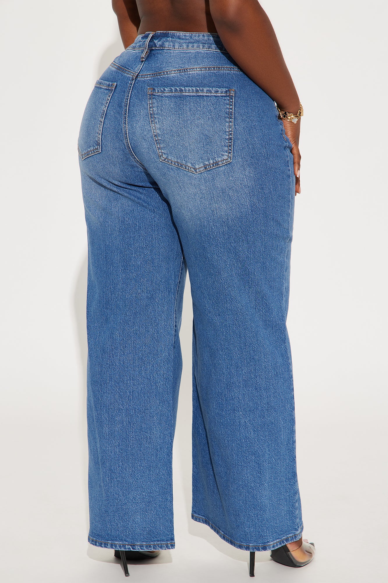Goldie Waistband Tabs Wide Leg Jeans - Medium Wash - Image 7