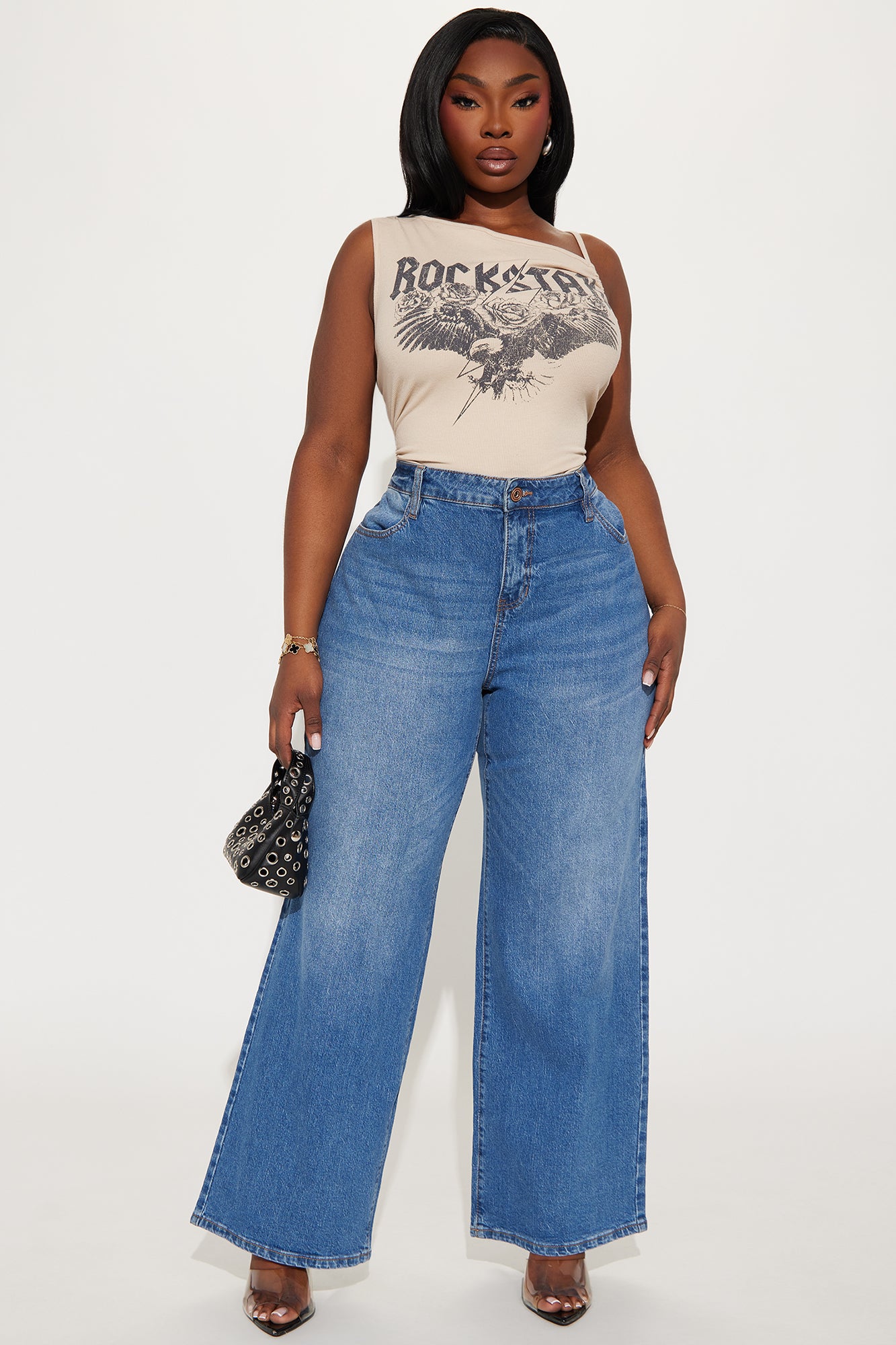 Goldie Waistband Tabs Wide Leg Jeans - Medium Wash - Image 6