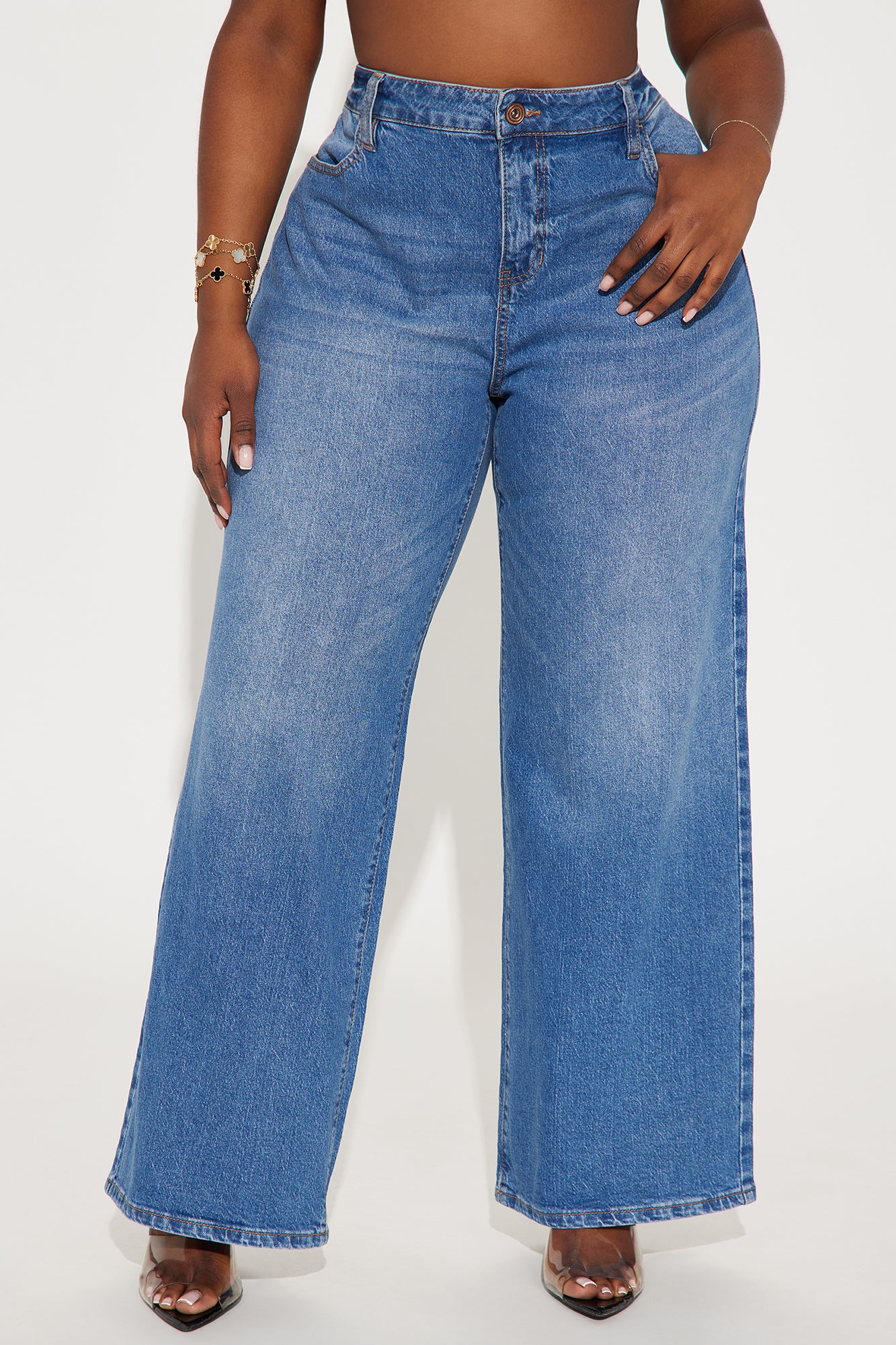 Goldie Waistband Tabs Wide Leg Jeans - Medium Wash - Image 5