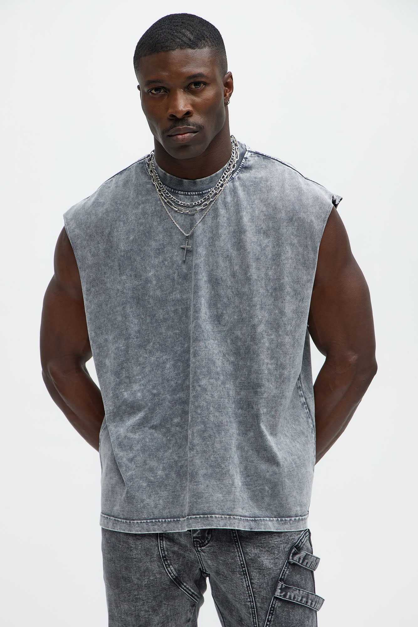 Relaxed Vintage Wash Heavyweight Muscle Tee - Grey/Smoke - Image 3