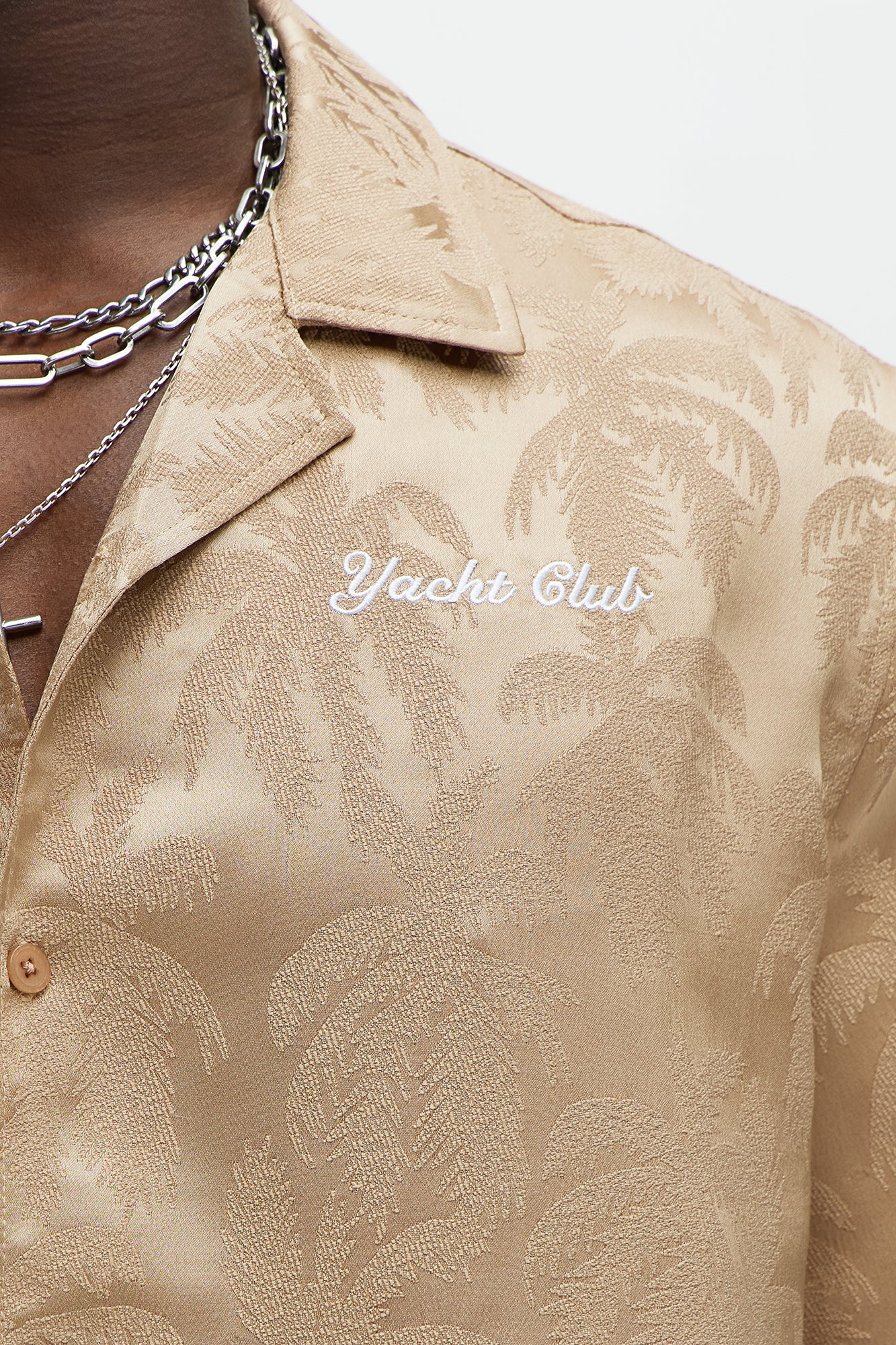 Palm Trees Jacquard Short Sleeve Button Up Shirt - Brown - Image 4