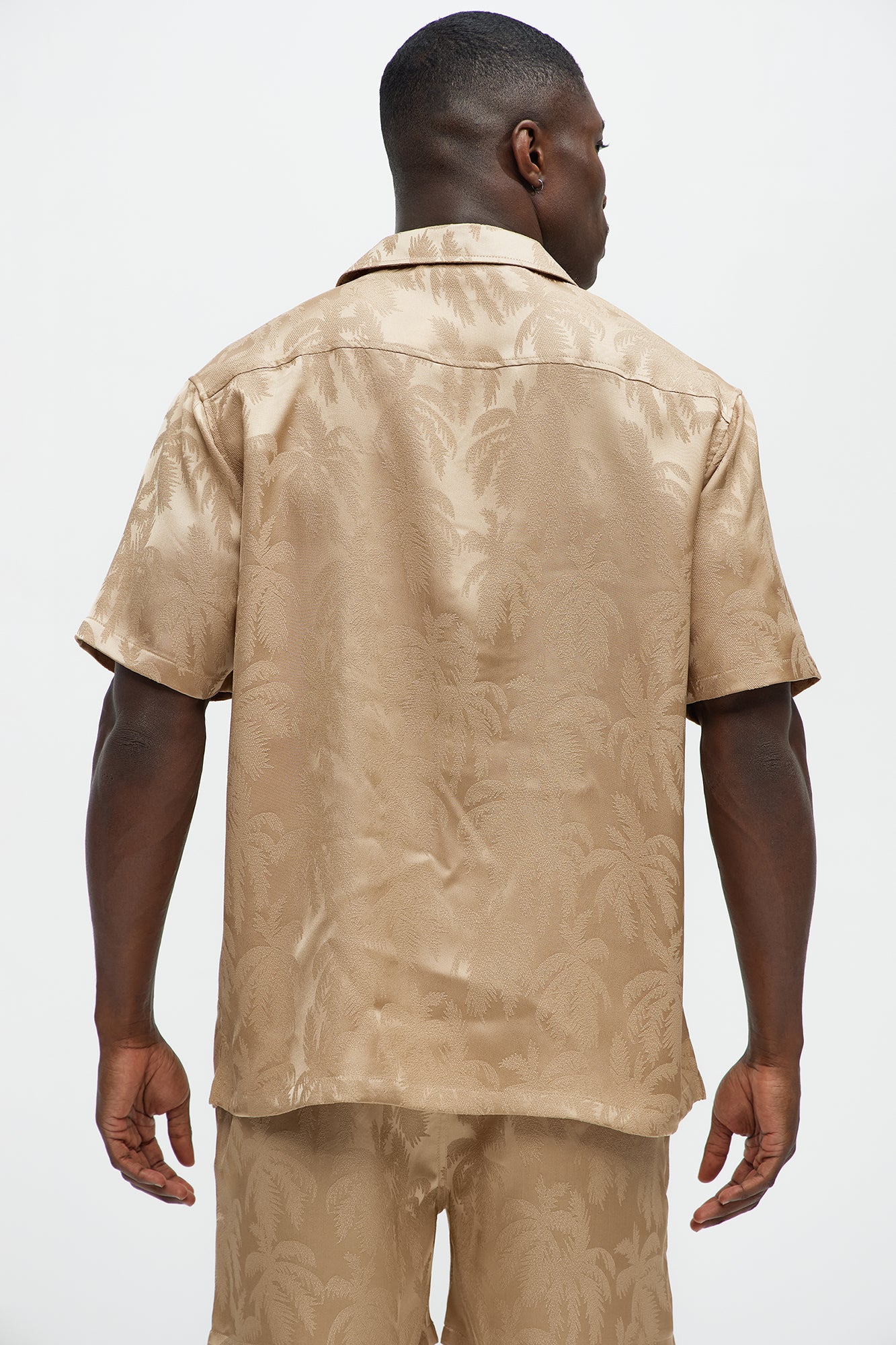 Palm Trees Jacquard Short Sleeve Button Up Shirt - Brown - Image 3