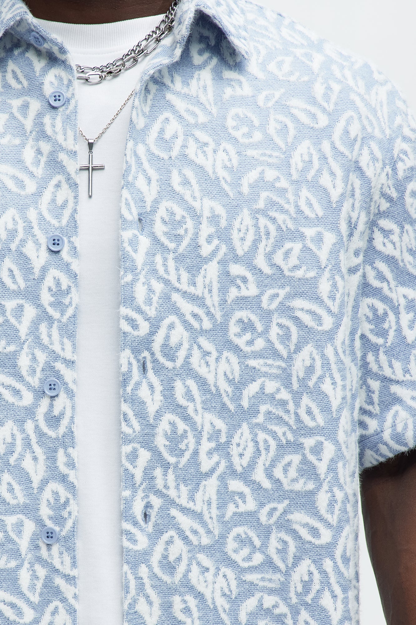 Jacquard Foliage Short Sleeve Shirt - Blue/combo - Image 3
