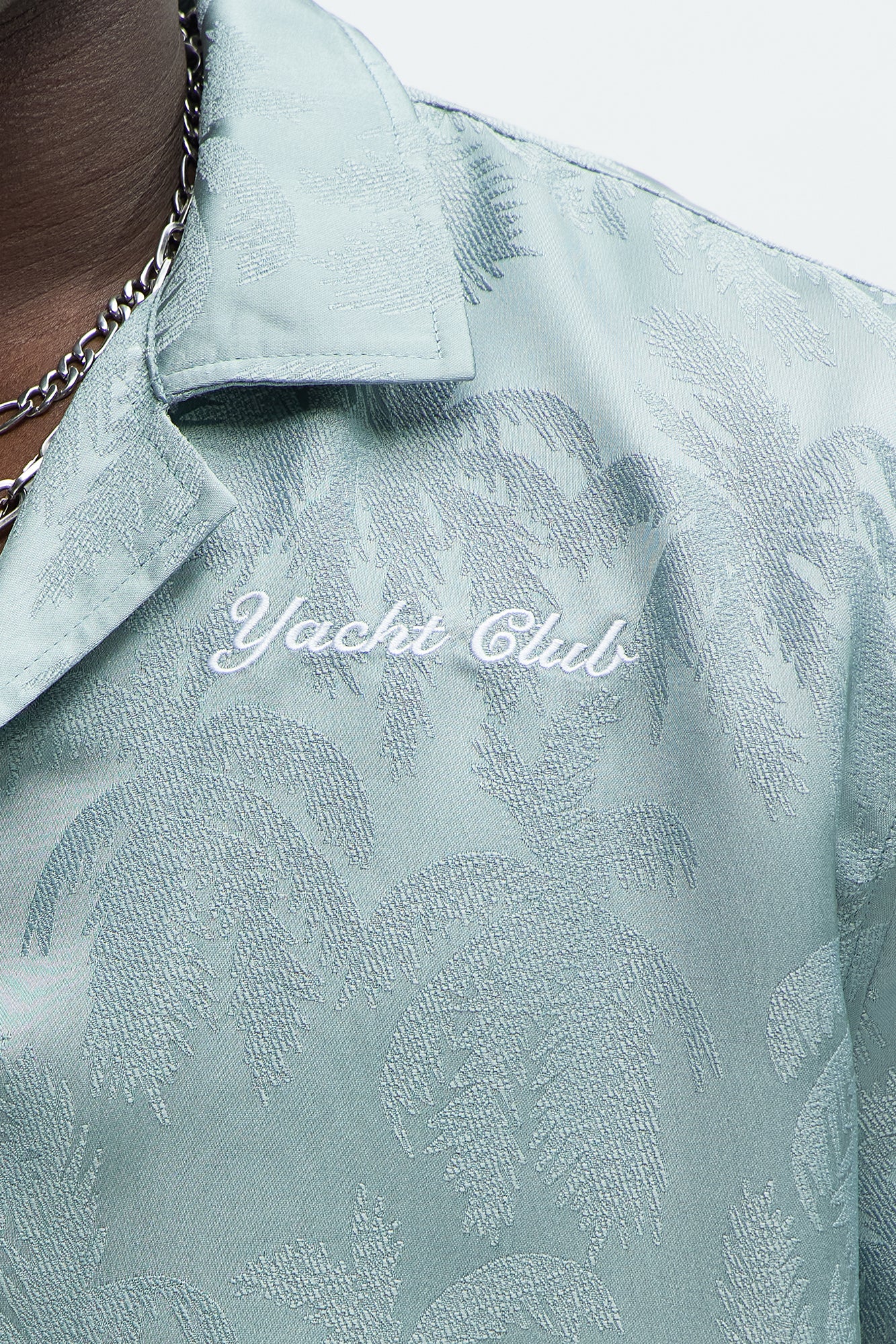 Palm Trees Jacquard Short Sleeve Button Up Shirt - Green - Image 4