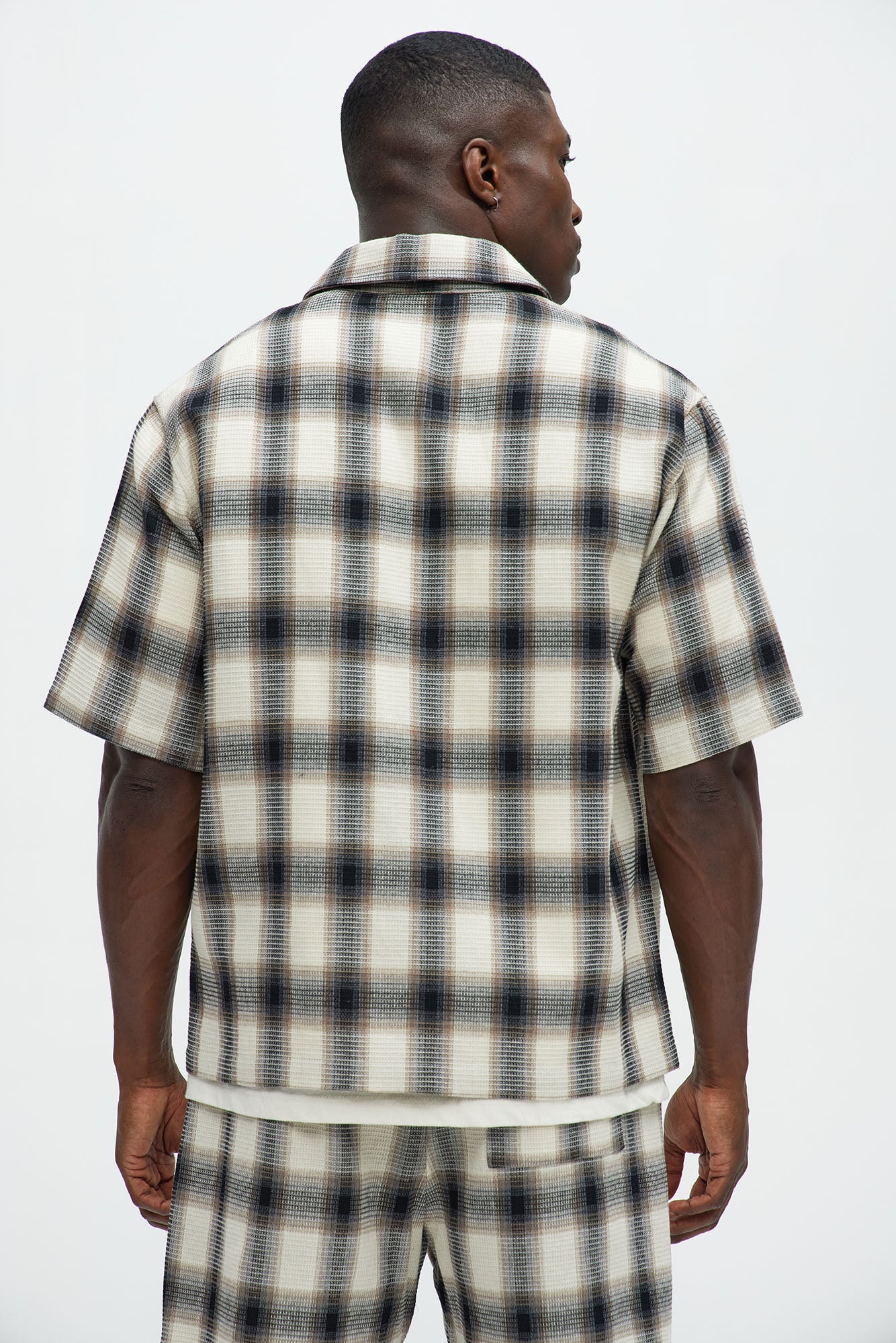 Plaid Waffle Texture Button Up Shirt - Black/combo - Image 4