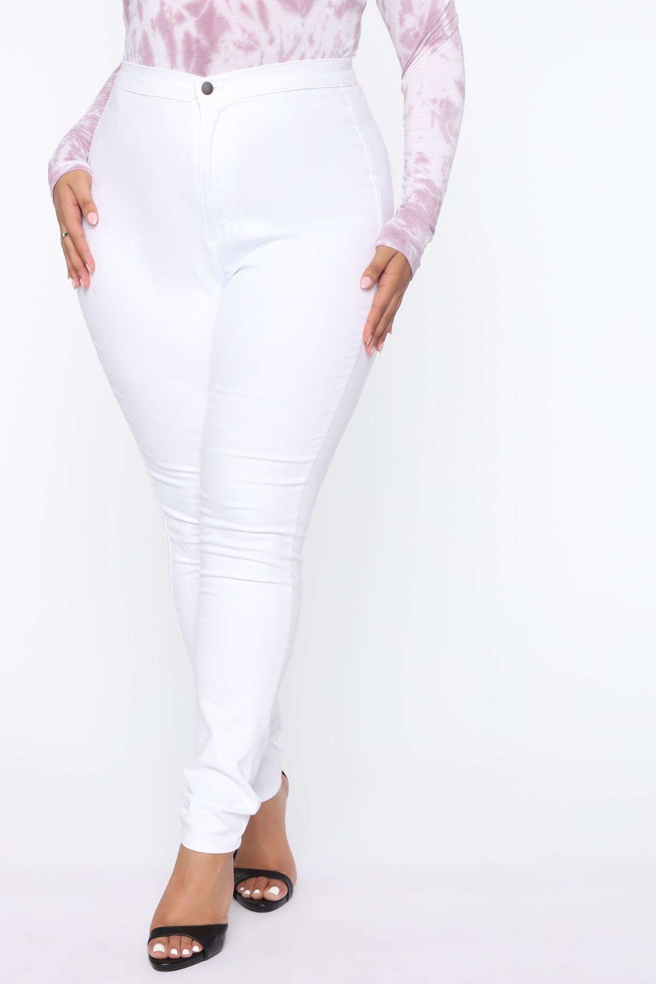 Super High Waist Denim Skinnies - White - Image 5