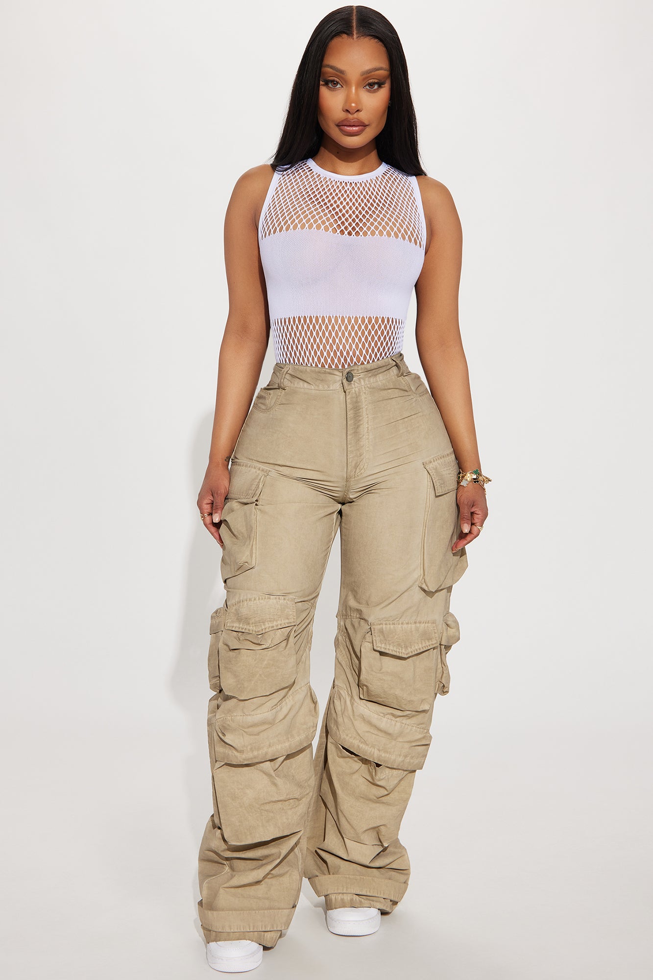 Talk It Up Oversized Distressed Washed Cargo Pant - Khaki - Image 3