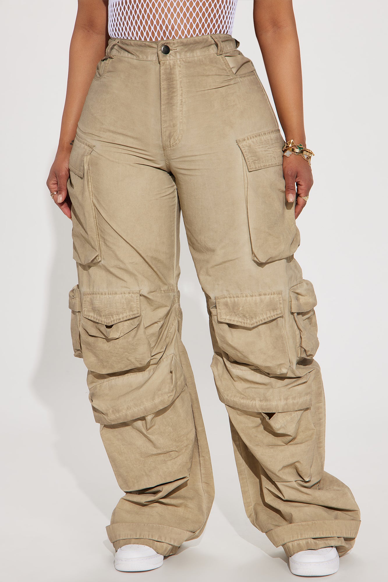 Talk It Up Oversized Distressed Washed Cargo Pant - Khaki - Image 4