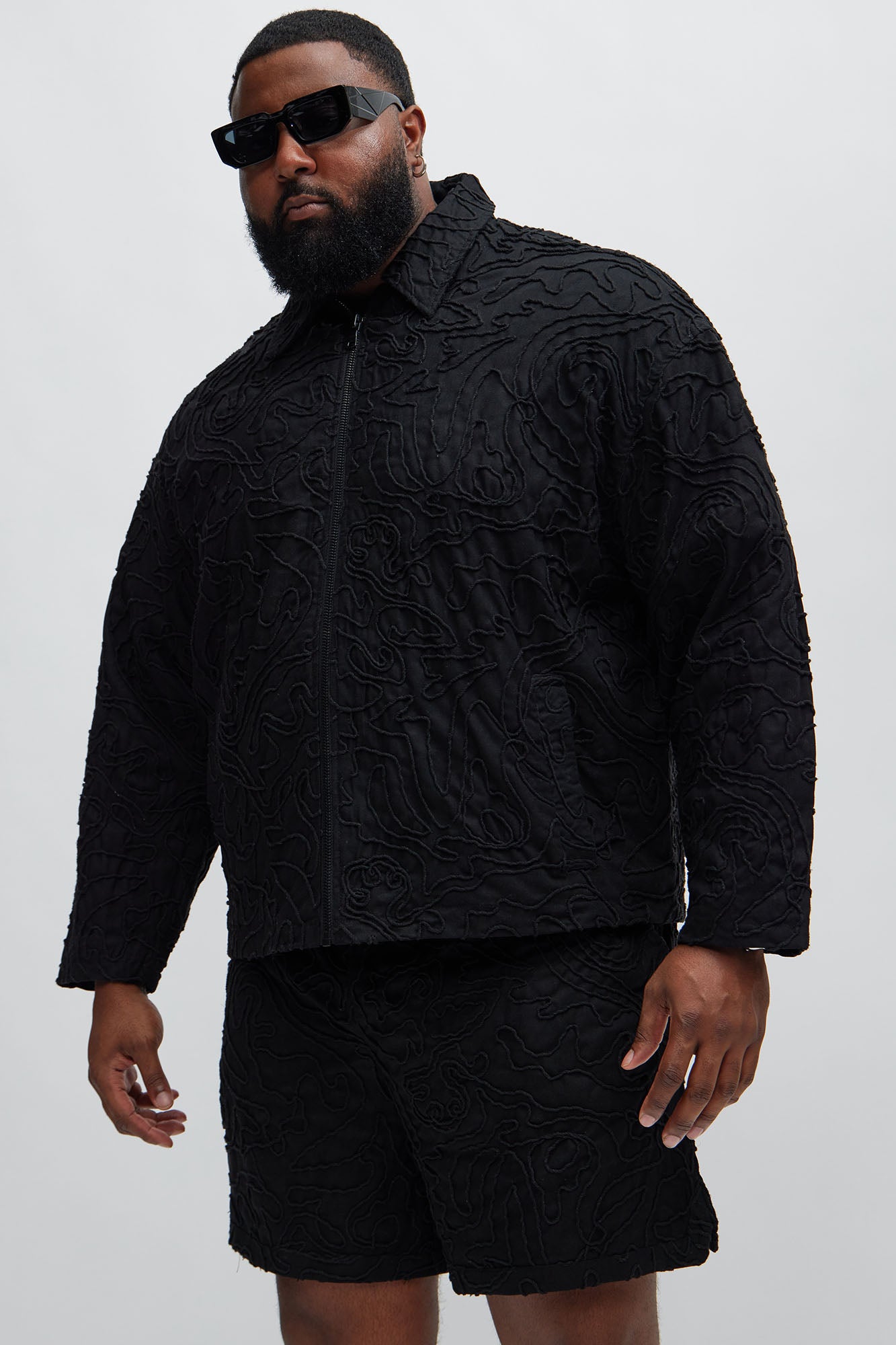 Swirl Jacquard Linen Boxy Jacket - Black - Image 5
